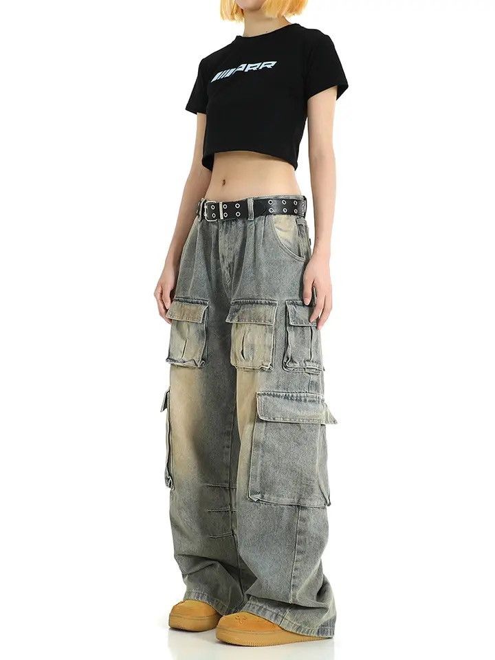 Japanese Brand × Jean Vintage Women Cargo Pants Wide Leg Jeans Size 32" / US 10 / IT 46 - 2 Thumbnail