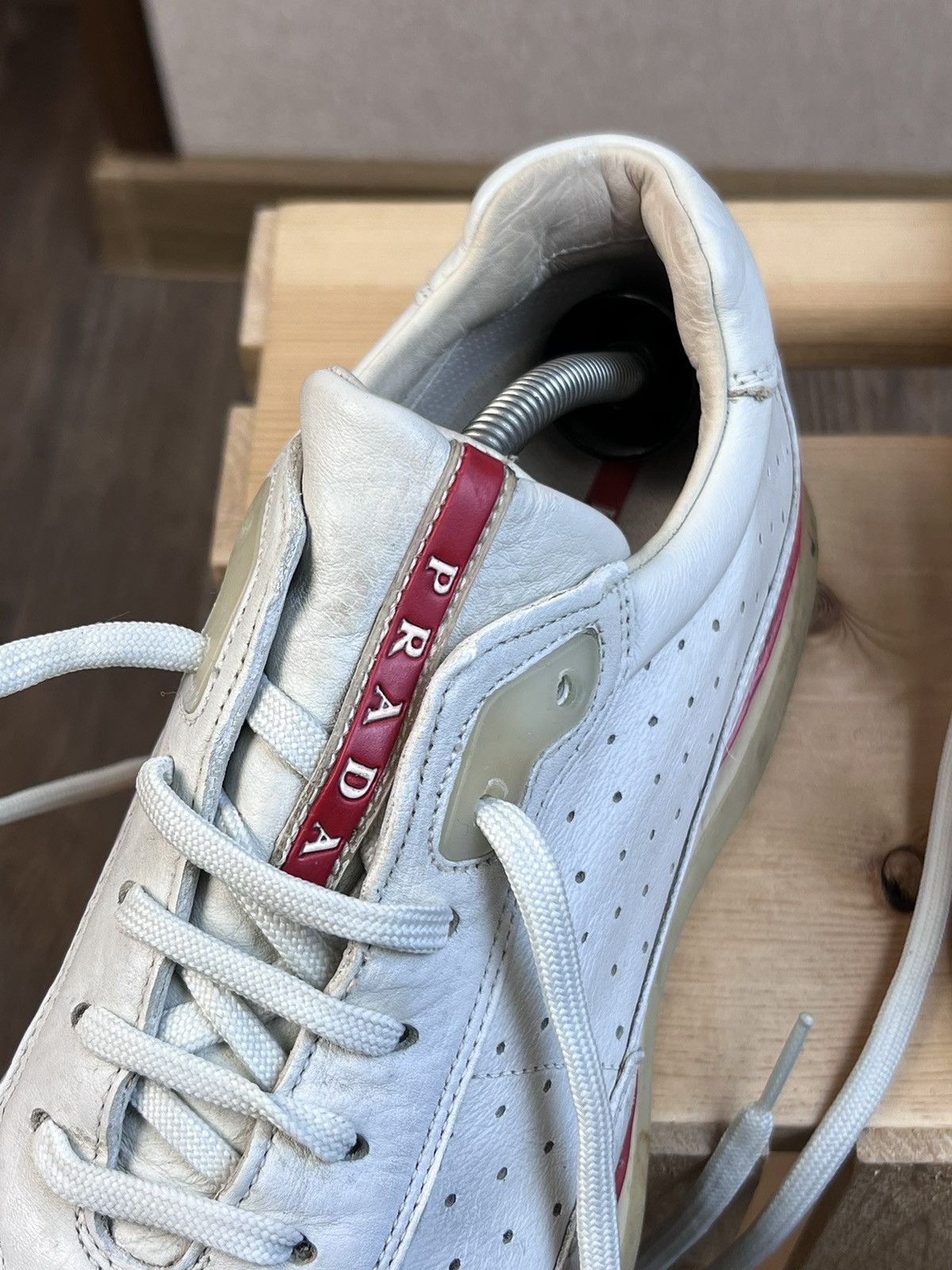 Prada Vintage Prada Red Tab Leather Sneakers Shoes White US: 6.5 Size US 6.5 / EU 39-40 - 7 Thumbnail