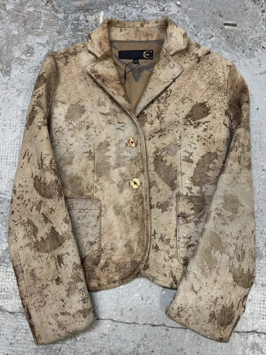 Just Cavalli AW2003 Cavalli Beige Textured Eroded Leather Blazer Jacket Size S / US 4 / IT 40 - 1 Thumbnail