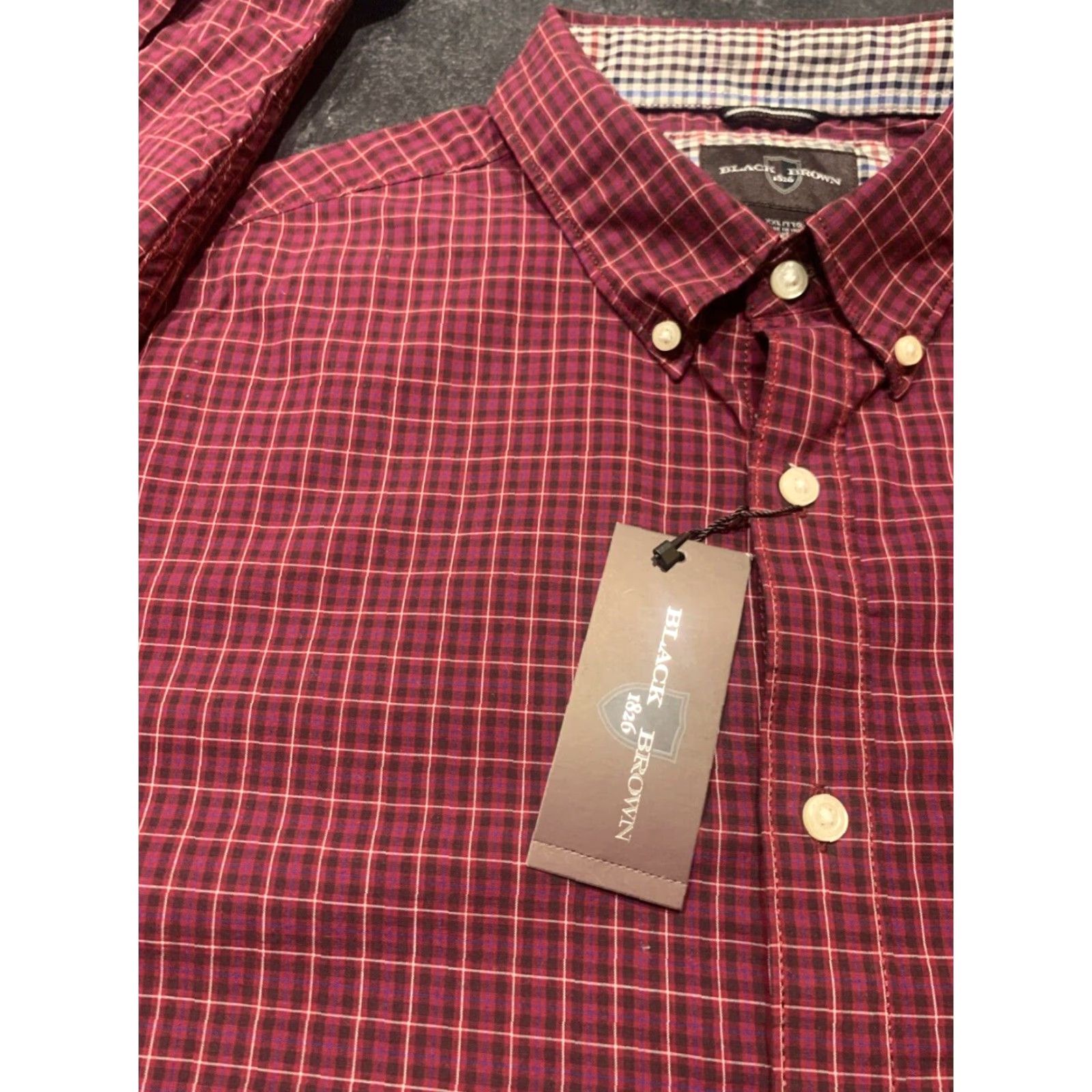 Vintage VINTAGE Black Brown 1826 Men's Shirt 2XL Long Sleeve Dark Red Plaid Cotton Button-Up Size US XXL / EU 58 / 5 - 5 Thumbnail