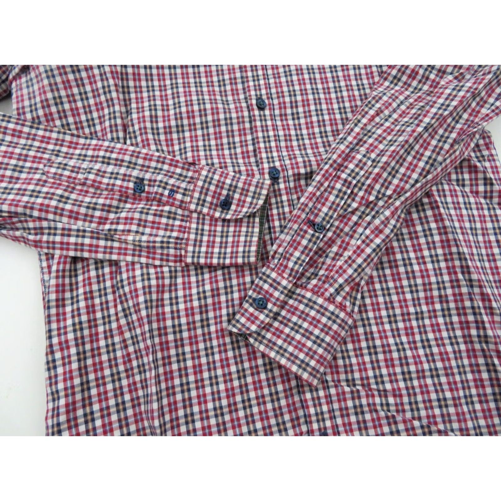 Vintage Sand Long Sleeve Button Down Dress Shirt Mens Small Plaid White Red Slim Cotton 100% Casual Formal Work Shirt Mens Size 36R - 5 Thumbnail