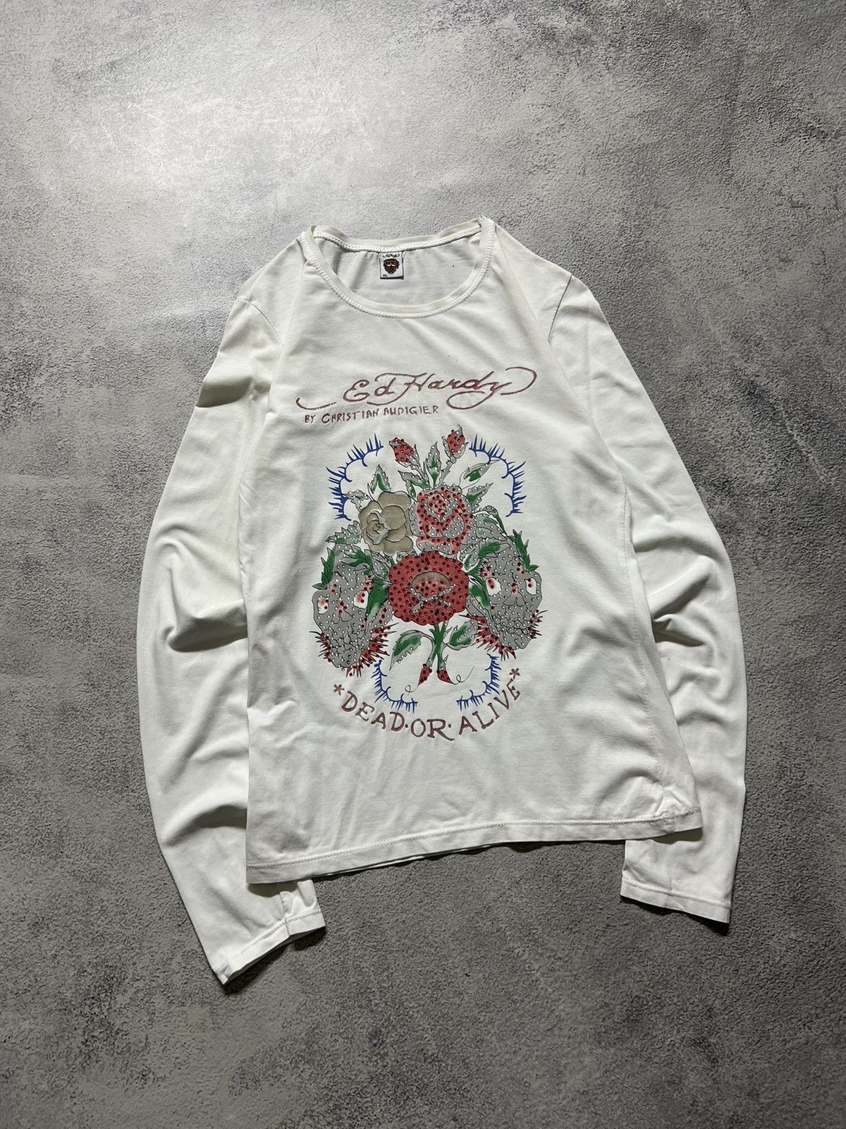 Vintage Y2k Ed Hardy Dead Or Alive ☠️🌹 Rare Long Sleeve 00’s