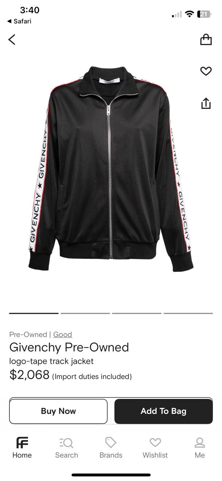 Givenchy Givenchy Black Jersey Logo Tape Trimmed Zip-Front Jacket Size US S / EU 44-46 / 1 - 9 Thumbnail