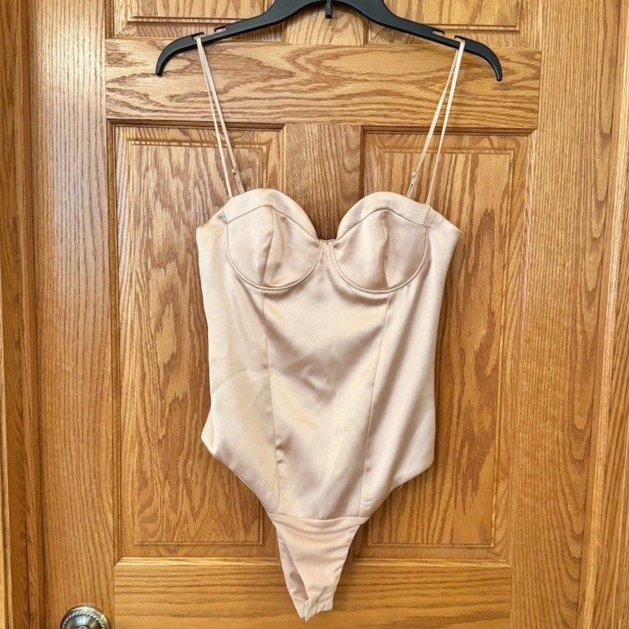 Zara Zara Bustier Bodysuit Womens Size M Nude Beige Satin Thong Size M / US 6-8 / IT 42-44 - 1 Thumbnail