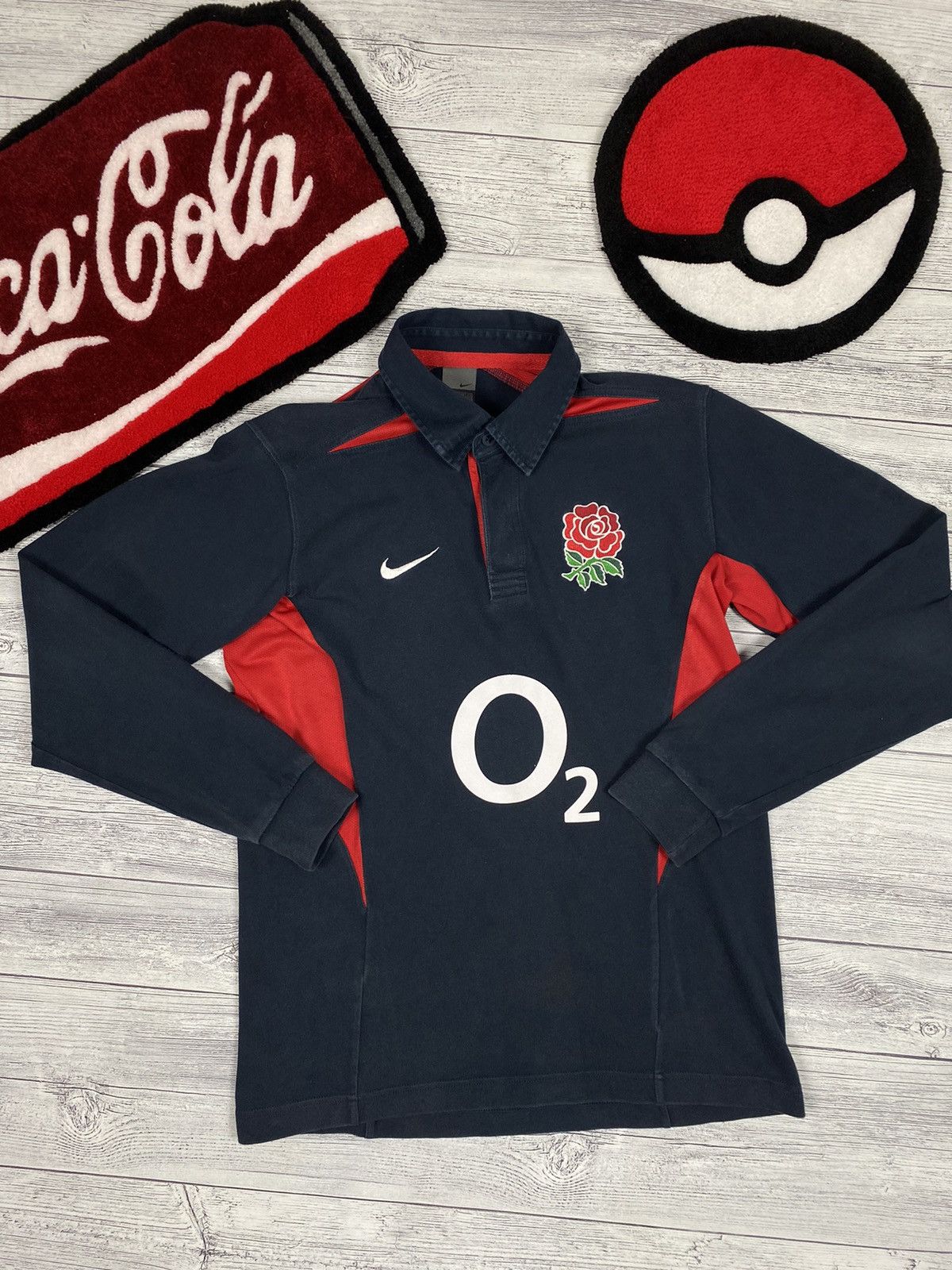 Pre-owned Nike X Vintage Nike England O2 Rugby Long Sleeve Polo T Shirt In Black/red