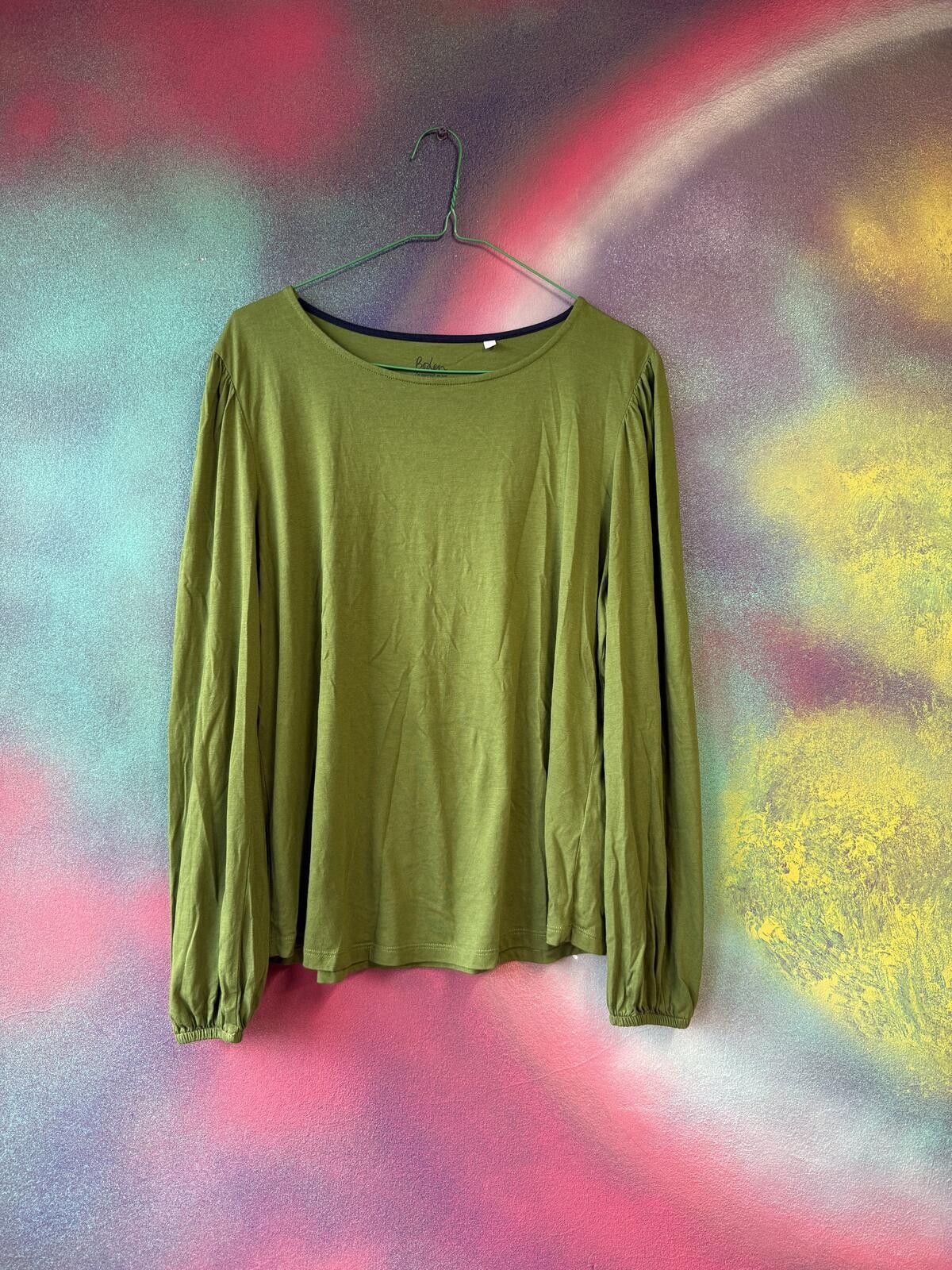 Other Boden Khaki / Apple Green Long Sleeve Puff Sleeve Jersey Top Size XL / US 12-14 / IT 48-50 - 1 Thumbnail
