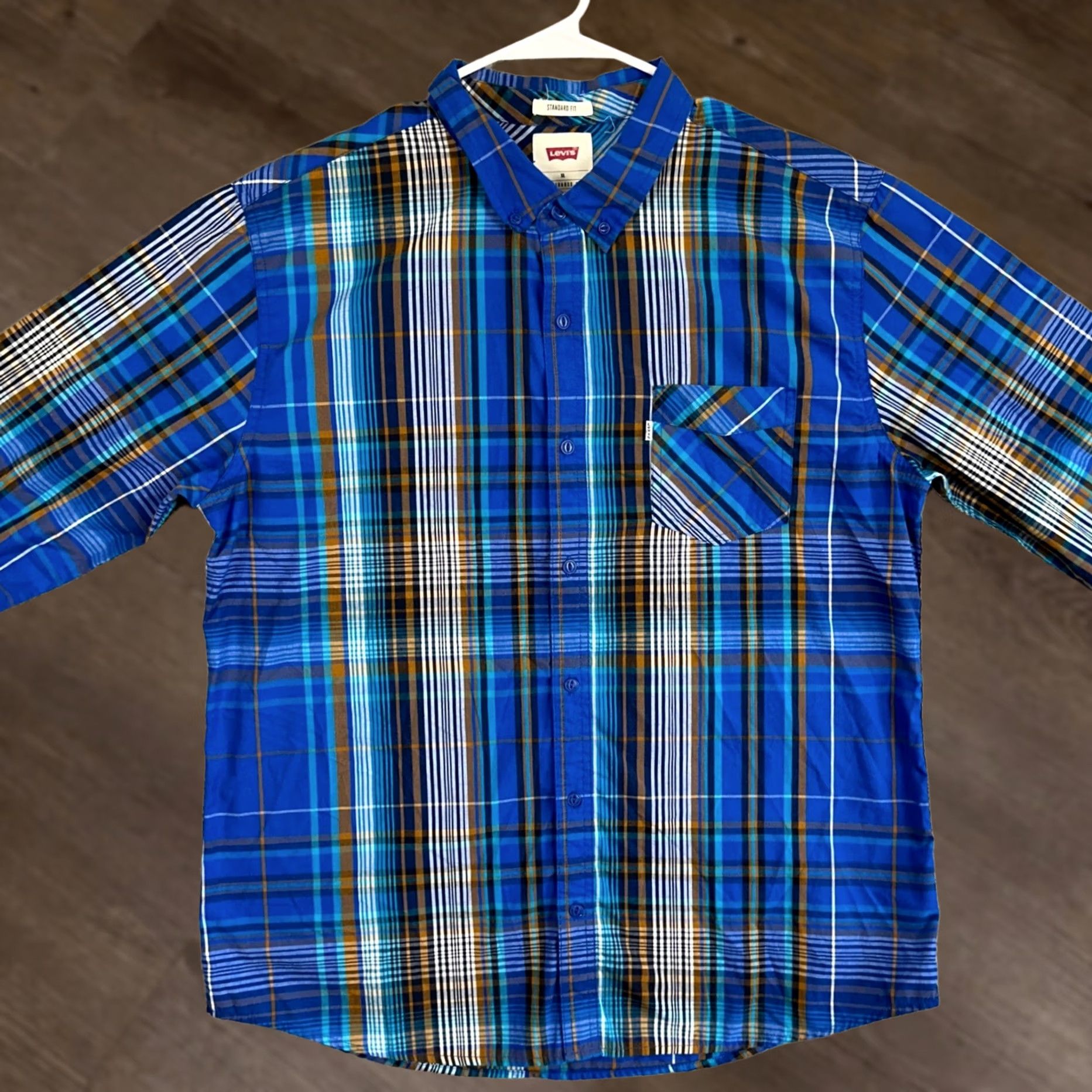 Levi's Levi's Shirt Button Down Mens XL Blue Plaid Standard Fit Long Sleeve Pocket Logo Size US XL / EU 56 / 4 - 1 Thumbnail