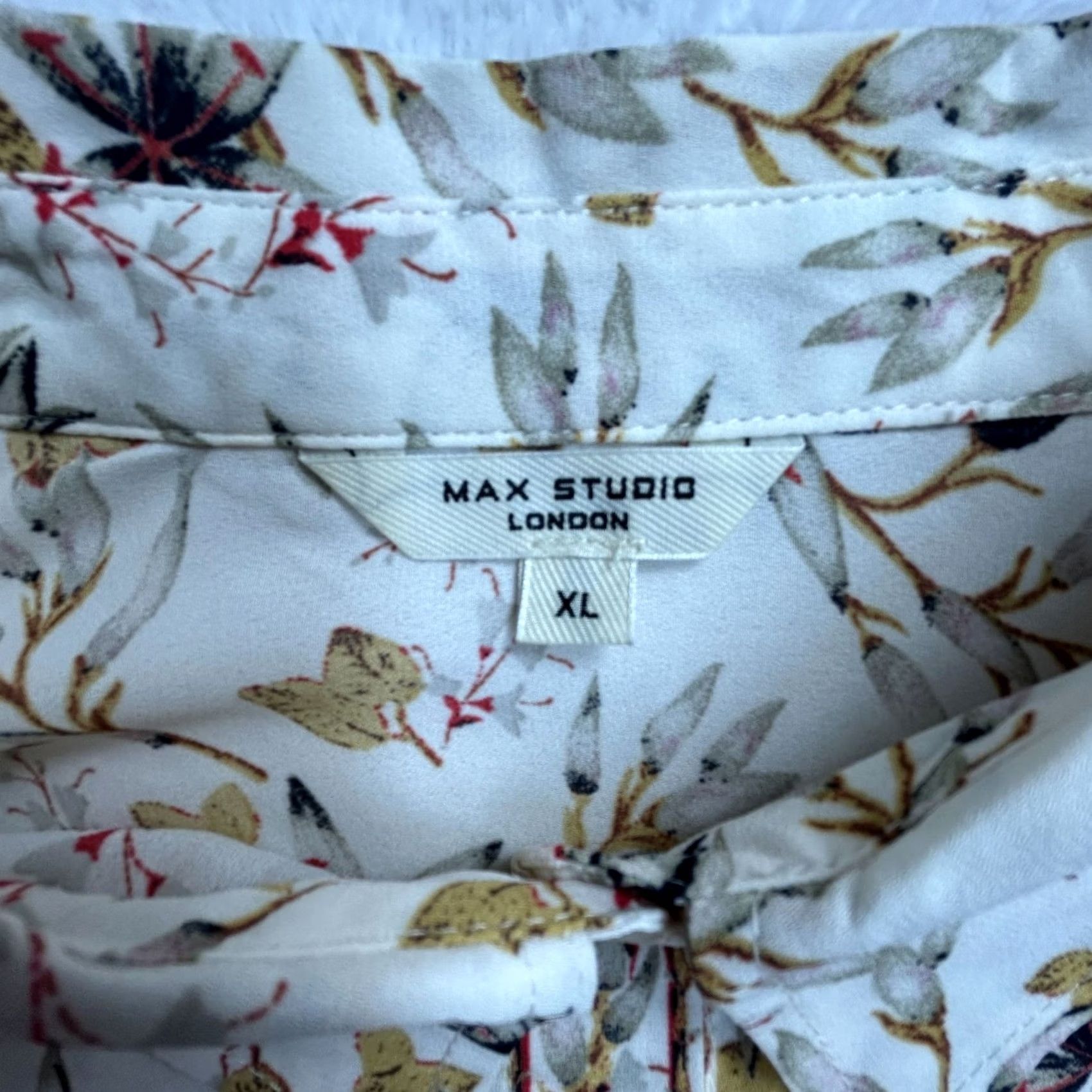 Vintage Max Studio London Womens Floral Long Sleeve Button Down Shirt Blouse XL White Size XL / US 12-14 / IT 48-50 - 3 Thumbnail