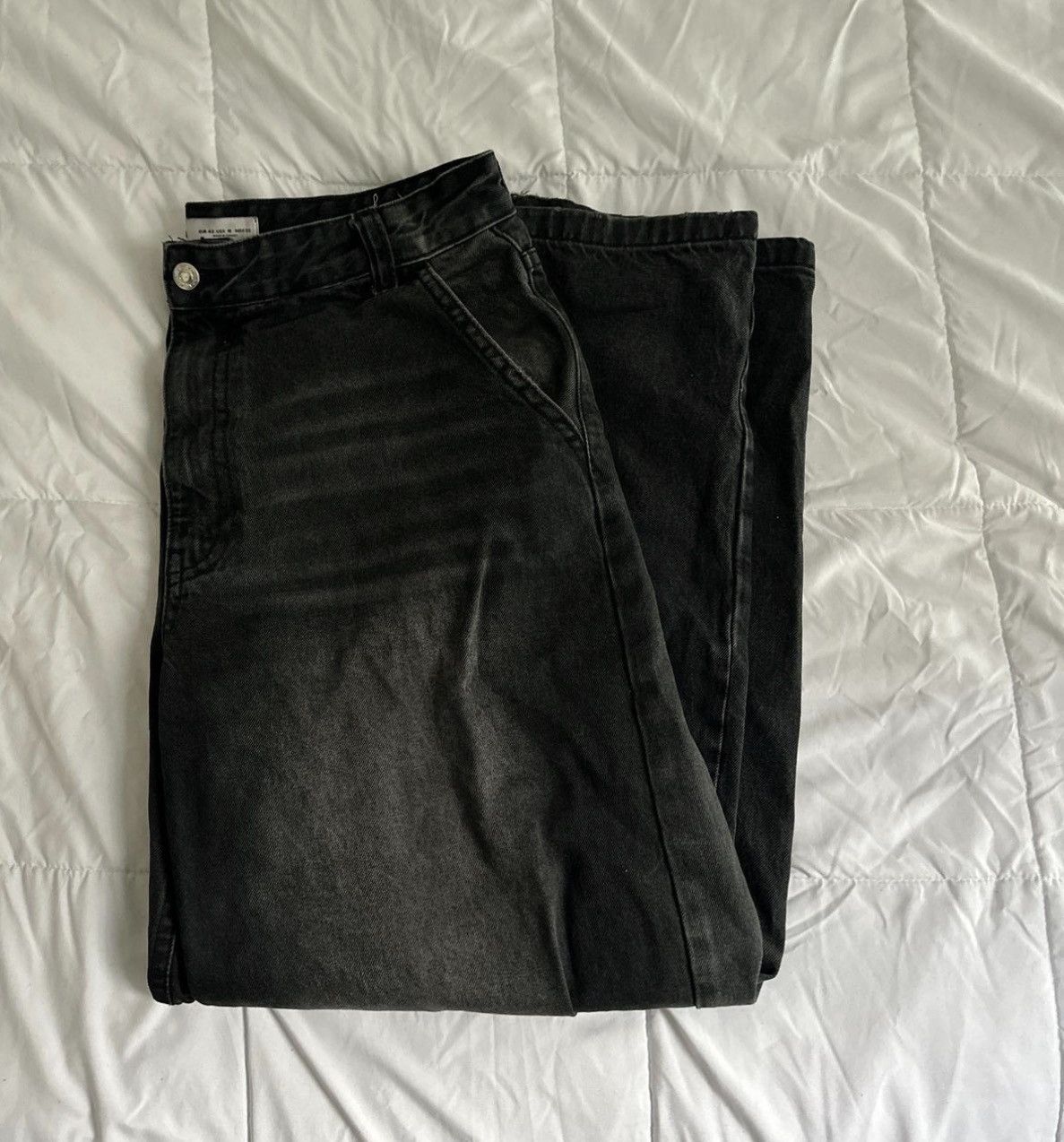 Bershka Bershka Black Washed Wide-Leg Jeans Size 42" / US 20 - 2 Thumbnail