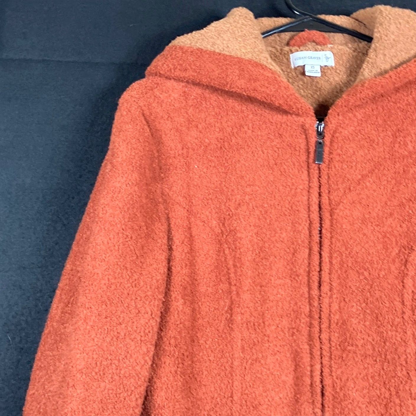 Vintage Susan Graver Womens Coat Orange Hooded Full Zip Faux Leather Trim Fleece XS Size XS / US 0-2 / IT 36-38 - 4 Thumbnail