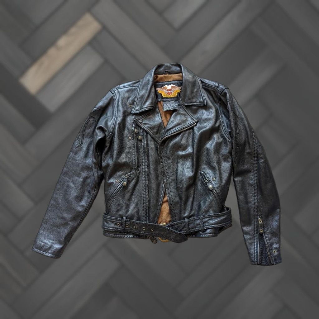 VINTAGE Harley-Davidson Motorcycle Jacket S Mens Black 38 Snakeskin 1990s Y2K Clothing