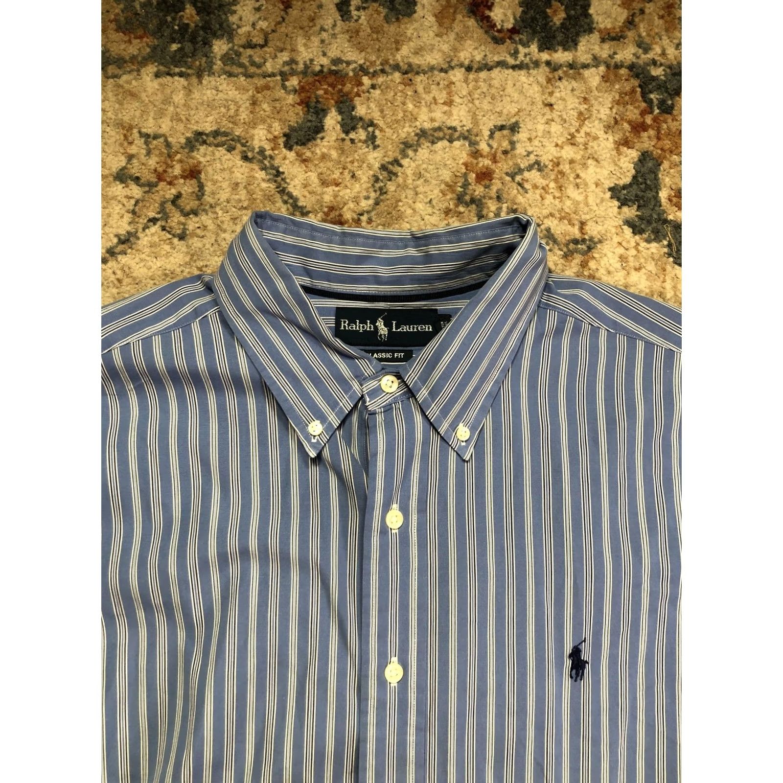 Ralph Lauren Ralph Lauren Shirt Mens XL Blue Stripe Classic Fit Long Sleeve Button Down Size US XL / EU 56 / 4 - 2 Thumbnail