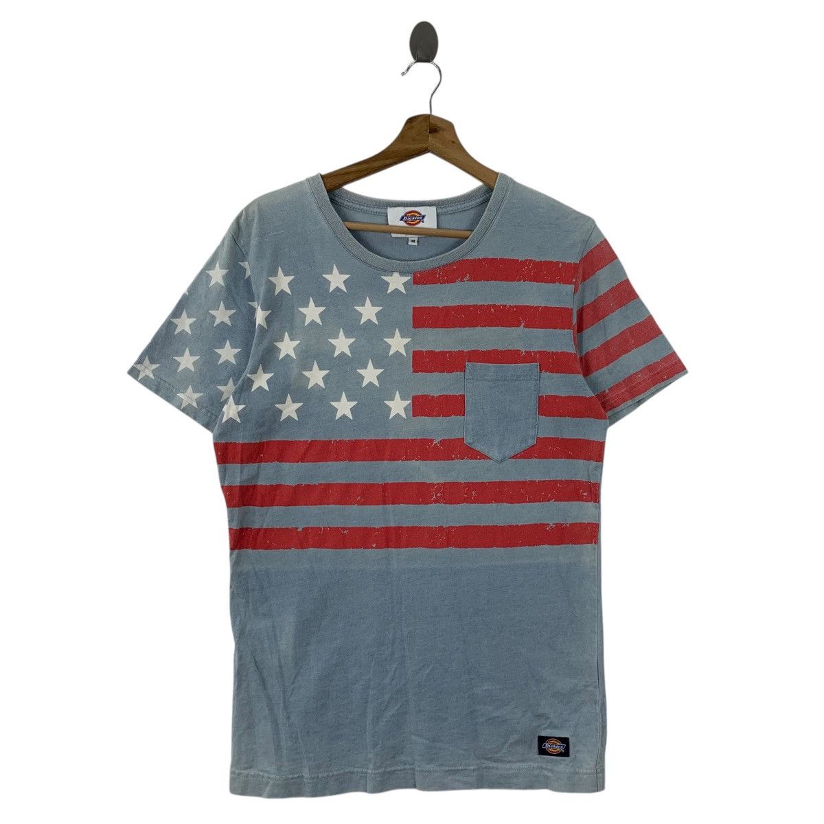 Vintage DICKIES USA FLAG Logo Natural Sun Faded Tee Shirt