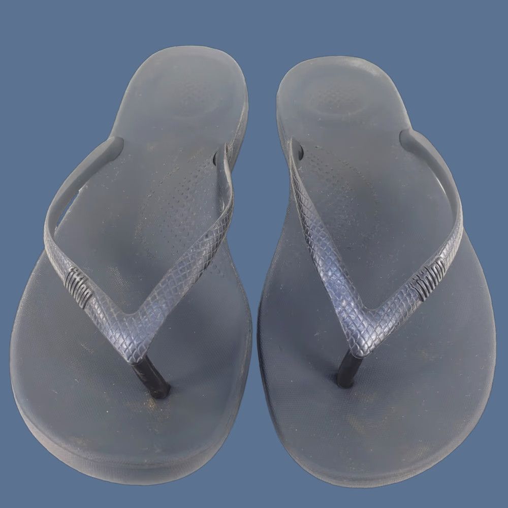 Vintage FitFlop iQushion Blue Gloss Comfort Flip Flop Womens Size 10 Sandal Cushioned Arch Support Lightweight Rubber Upper Size US 8 / IT 38 - 1 Thumbnail