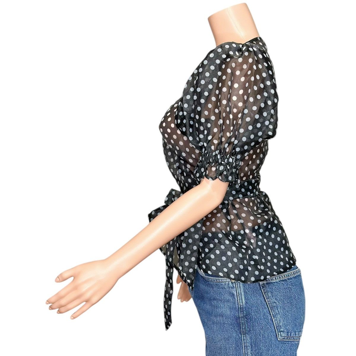 Selkie NEW SELKIE Cloud 9 Organza Wrap Blouse, Black Spot, XS Size XS / US 0-2 / IT 36-38 - 5 Thumbnail