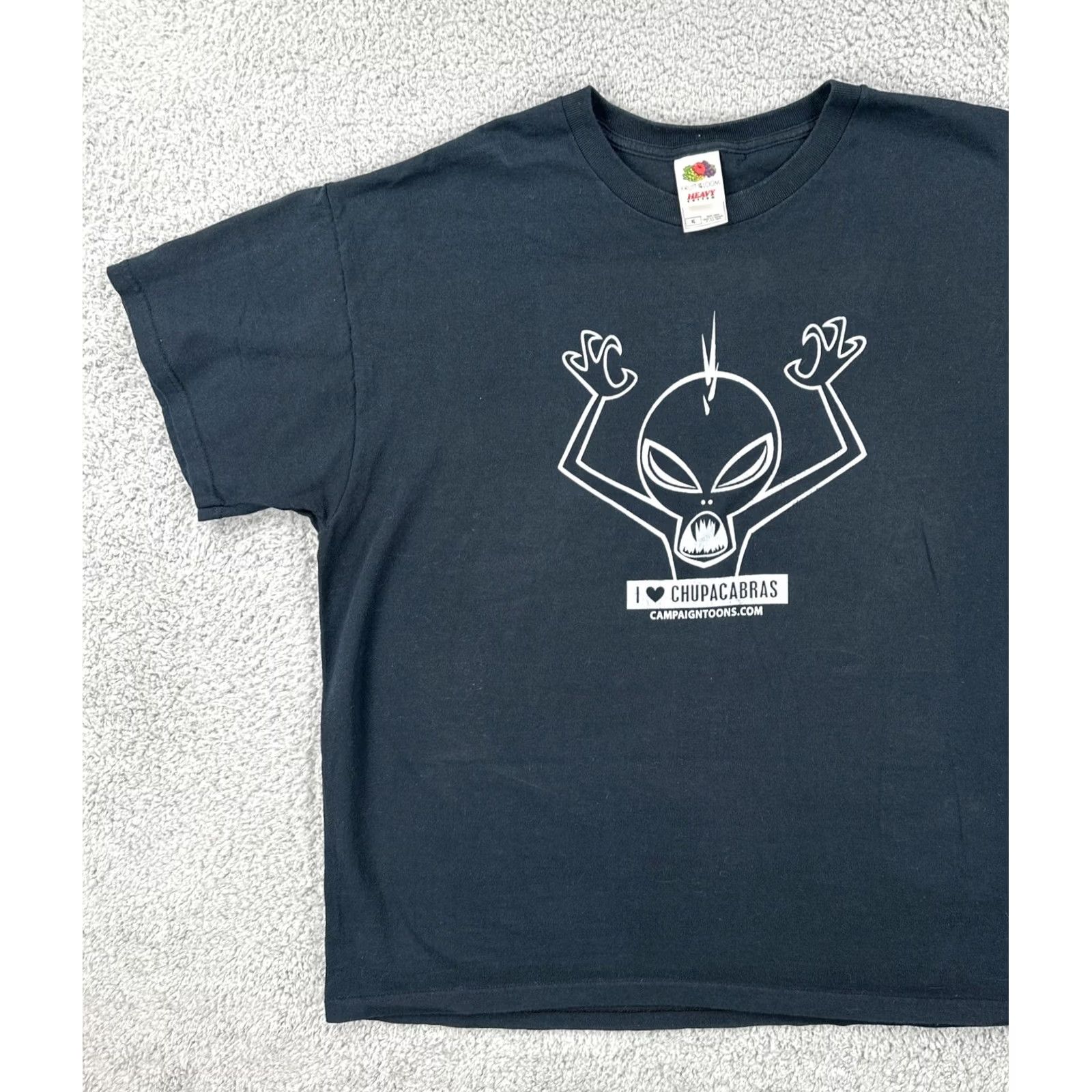 Fruit Of The Loom VINTAGE Fruit of the Loom T Shirt XL 90s I Love Chupacabras Cartoon Graphic Tee Mens Black Short Sleeve Cotton T-Shirt Graphic Tee Size US XL / EU 56 / 4 - 3 Thumbnail