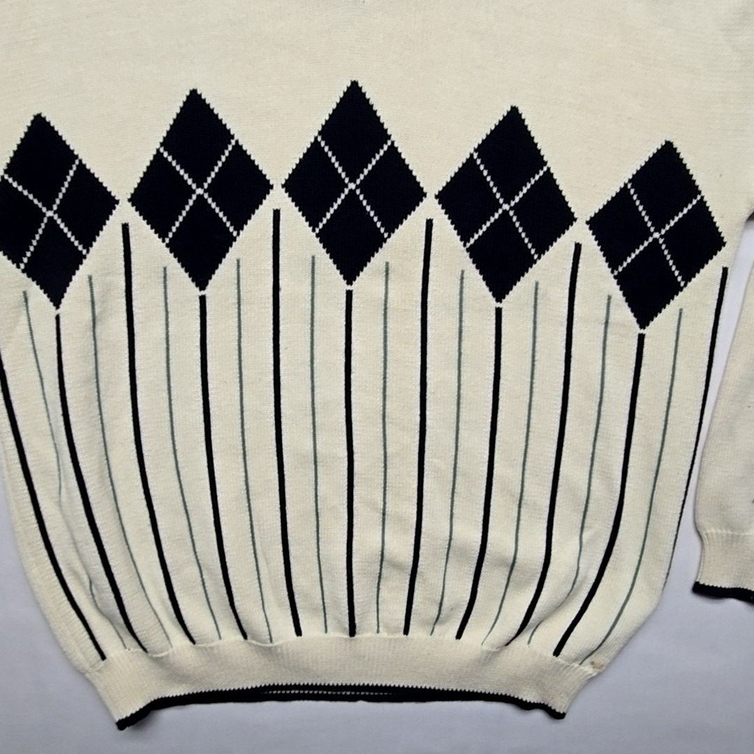 John Ashford John Ashford Golf Sweater XL Argyle Cream V-neck Knitwear Size US XL / EU 56 / 4 - 4 Thumbnail