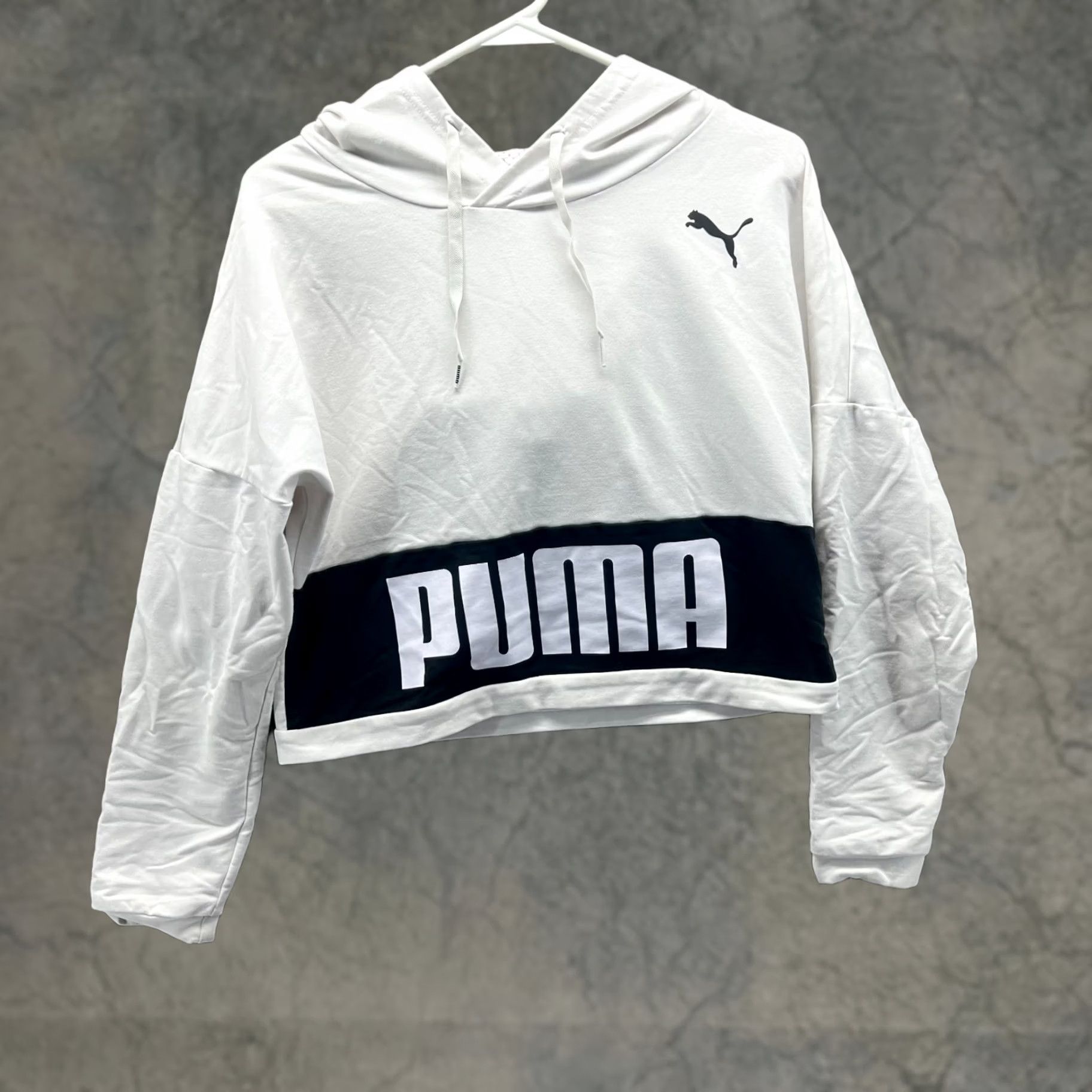 Puma PUMA Hoodie Womens XS White Logo Pullover Cropped Long Sleeve Jacket Winter Fall Activewear Crew Neck Size XS / US 0-2 / IT 36-38 - 1 Thumbnail