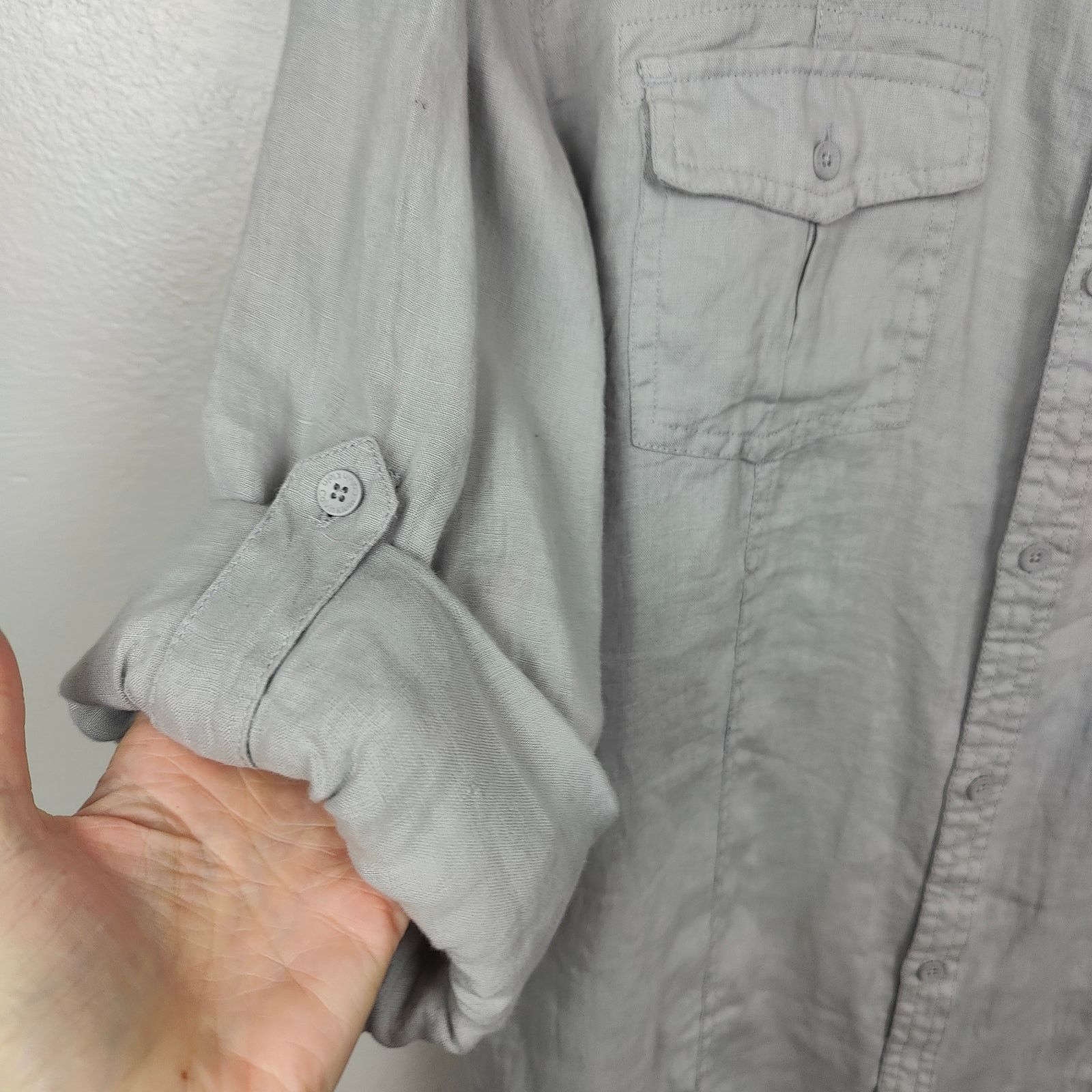 Calvin Klein Calvin Klein Linen Button Up Shirt Mens XL Gray Roll Tab Size US XL / EU 56 / 4 - 3 Thumbnail