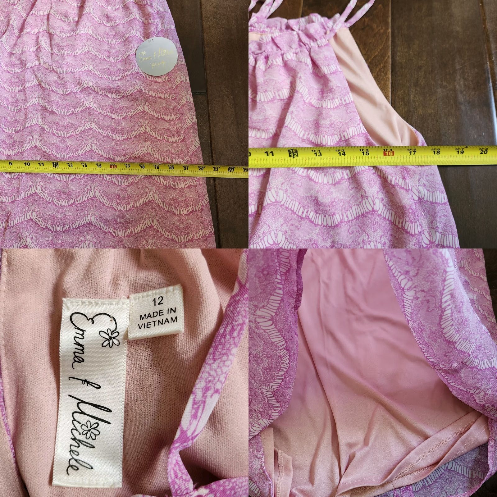 Vintage Emma & Michele Dress Women's Lilac Geometric Ruffle Neck Shift Preppy Sz 12 NWT Size XL / US 12-14 / IT 48-50 - 9 Thumbnail