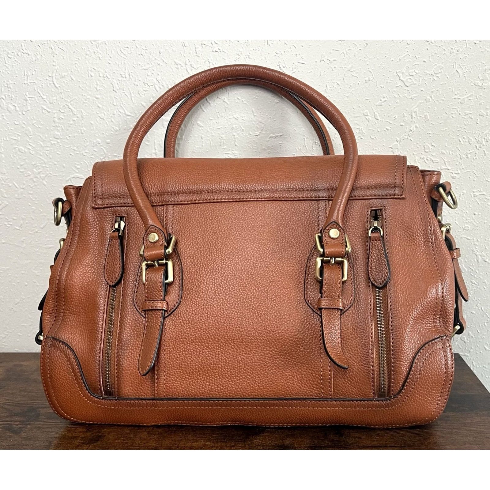 Vintage Concealed Carrie Leather Satchel, Large Tote - Cognac Aged Brown Size ONE SIZE - 5 Thumbnail