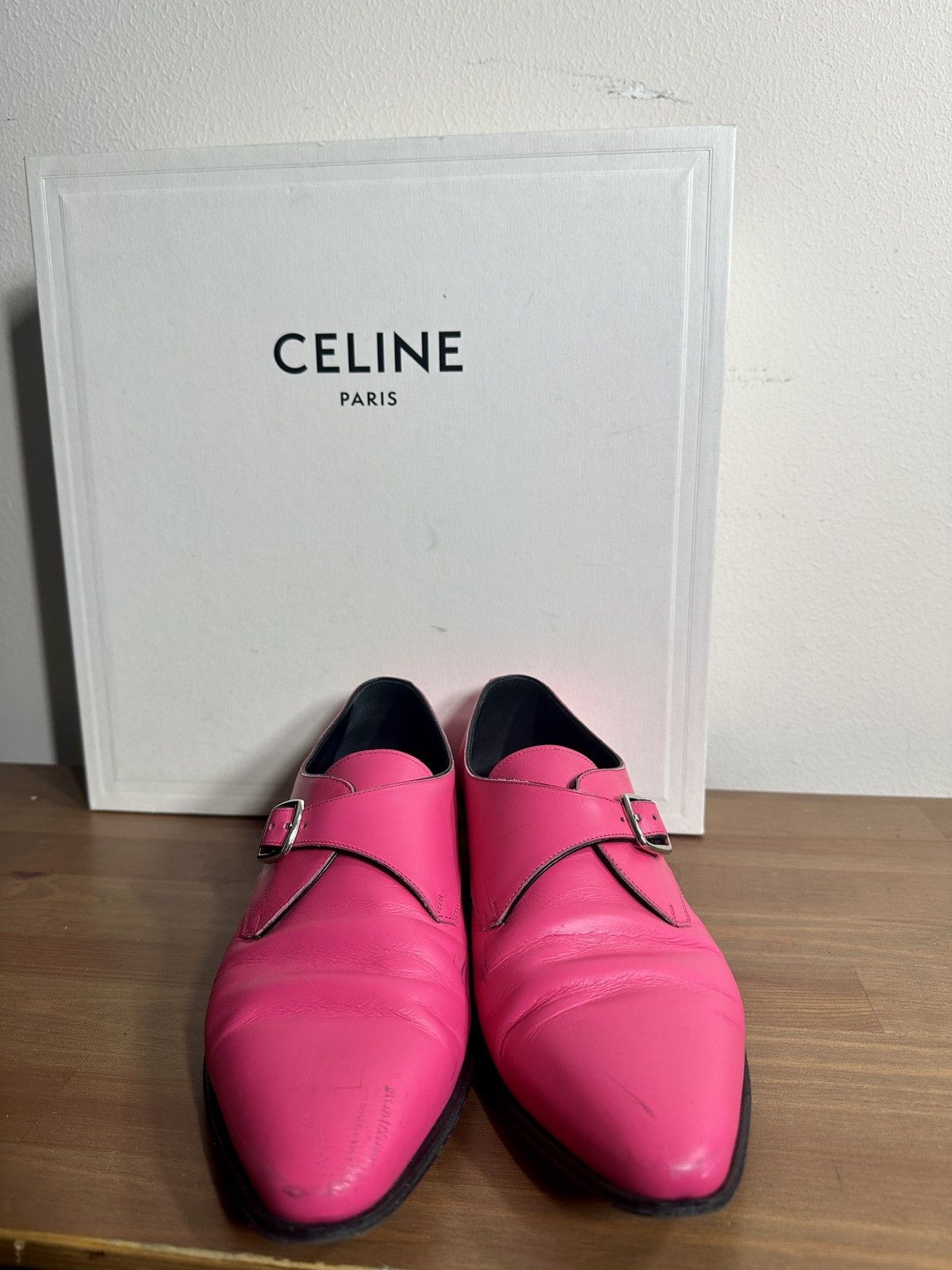 Celine × Hedi Slimane SS19 CELINE by HEDI HOT PINK JACNO MONKSTRAP BUCKLE DERBY Size US 8 / EU 41 - 3 Thumbnail
