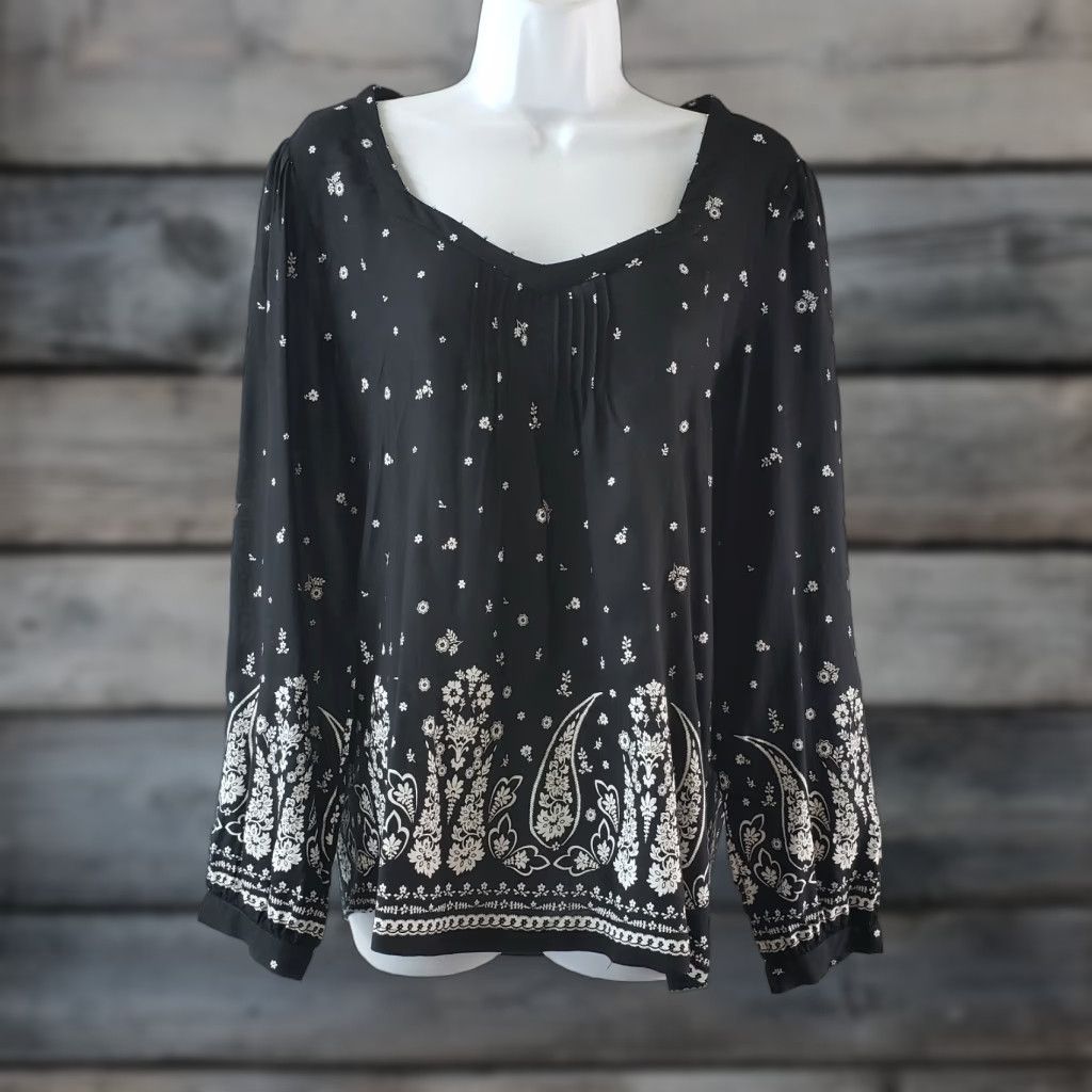 Lucky Brand Lucky Brand Women's Blouse Shirt Long Sleeve Size M Black White Floral Paisley Top Mens Womens Boys Girls Size M / US 6-8 / IT 42-44 - 1 Thumbnail