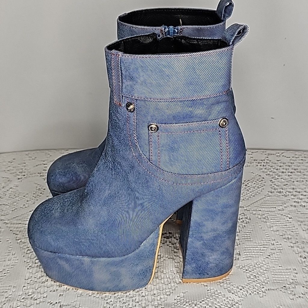 The Unbranded Brand NWOT Yoki denim blue platform high ankle rave club boots 6 Size US 6 / IT 36 - 6 Thumbnail