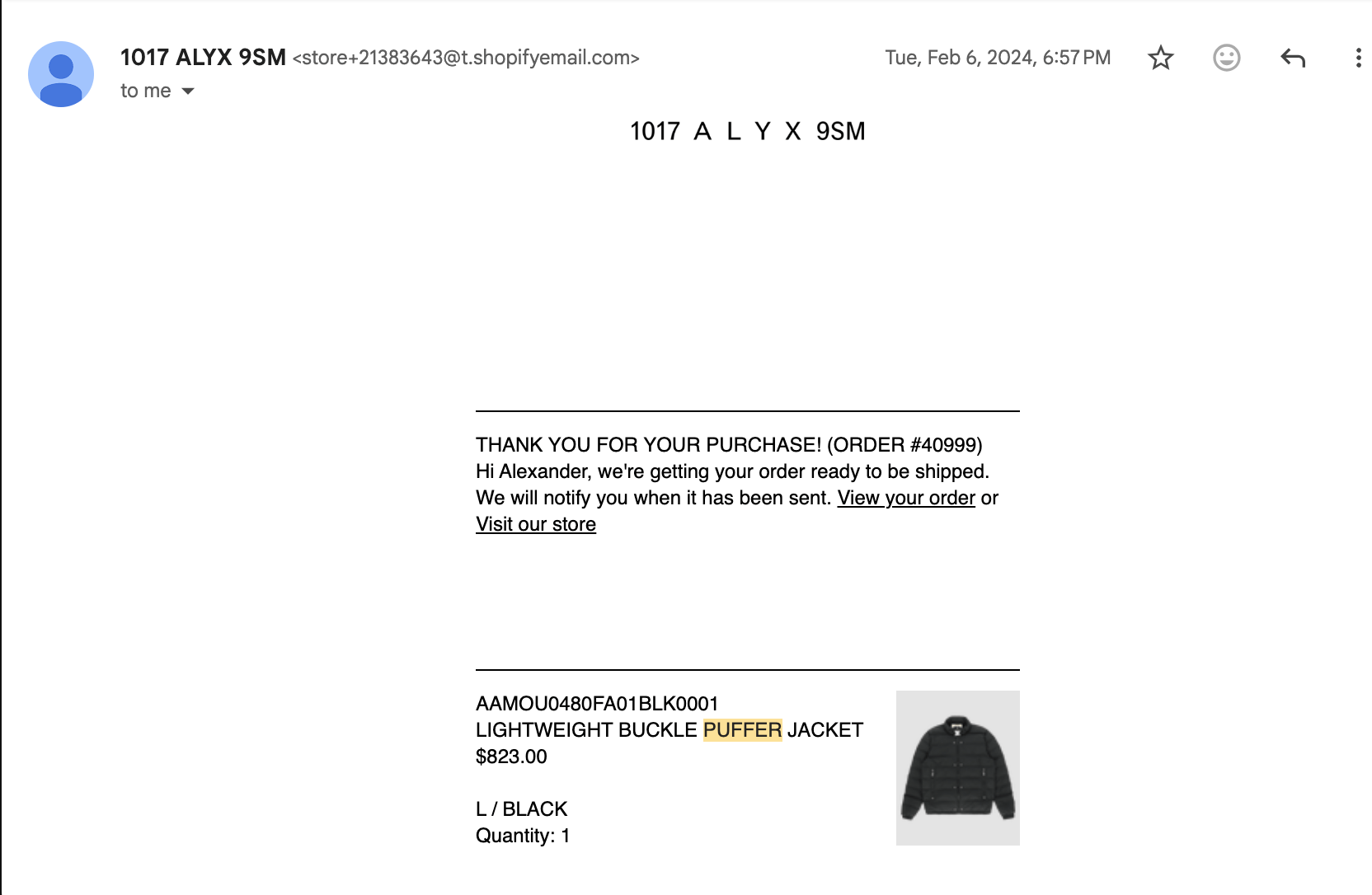 1017 ALYX 9SM 1017 Alyx 9SM midweight puffer - large Size US L / EU 52-54 / 3 - 7 Thumbnail