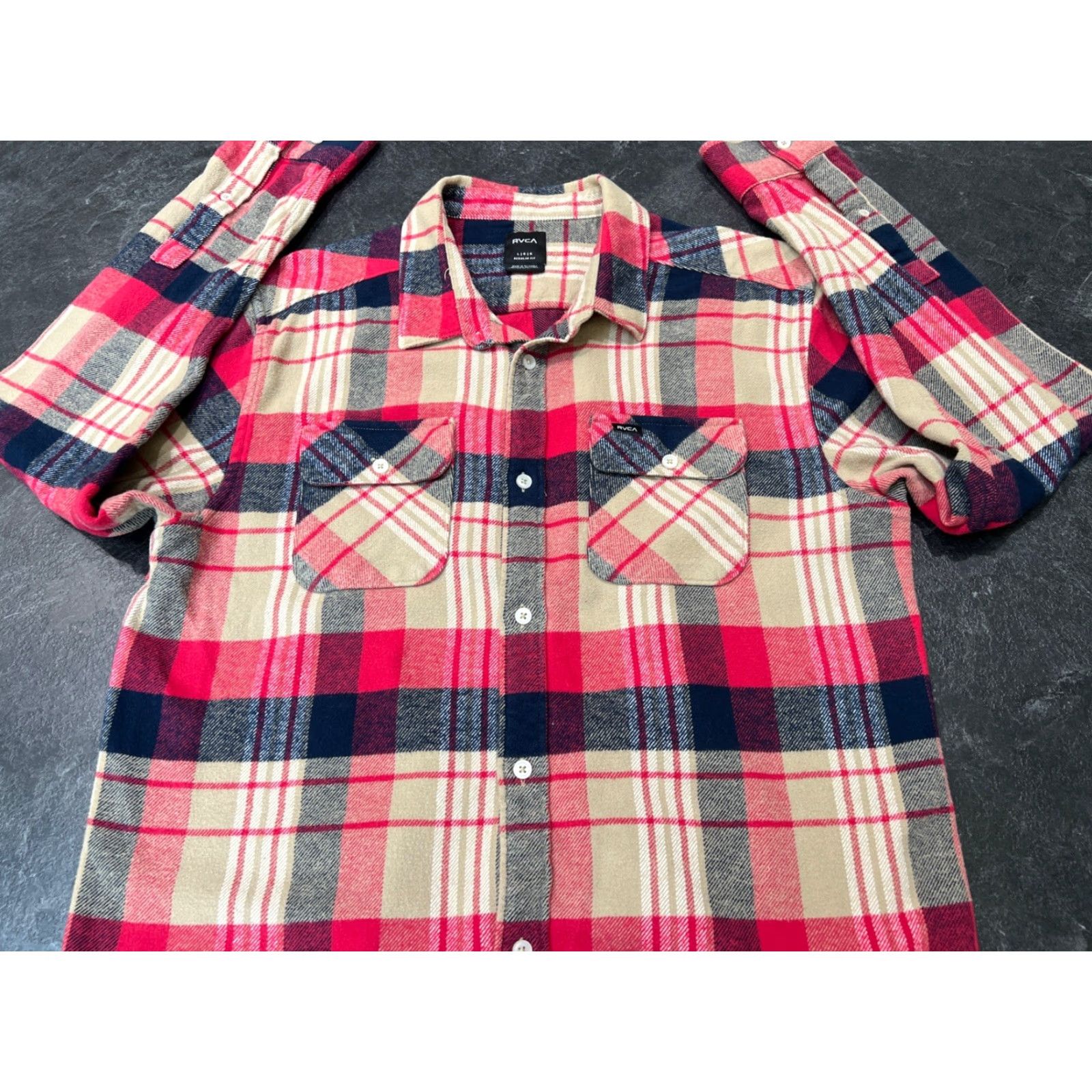 RVCA VINTAGE RVCA Shirt Mens Large Casual Flannel Button-Up Long Sleeve Plaid Cotton Fall Winter Men Size US L / EU 52-54 / 3 - 2 Thumbnail