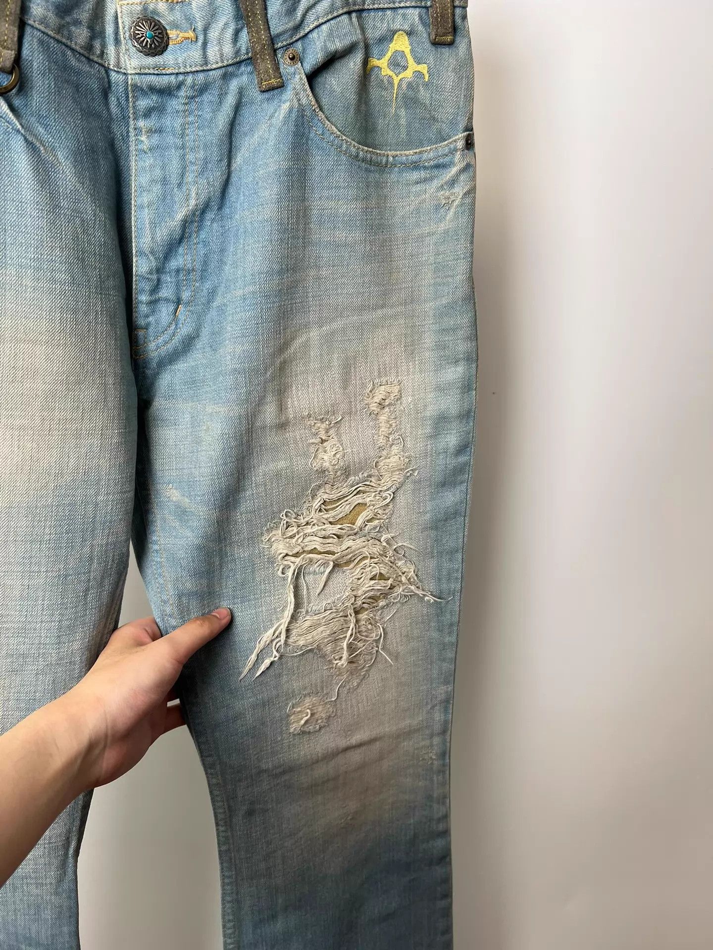 Vintage Vintage Japanese Washed Distress Suede Panel Jeans Size US 34 / EU 50 - 5 Thumbnail