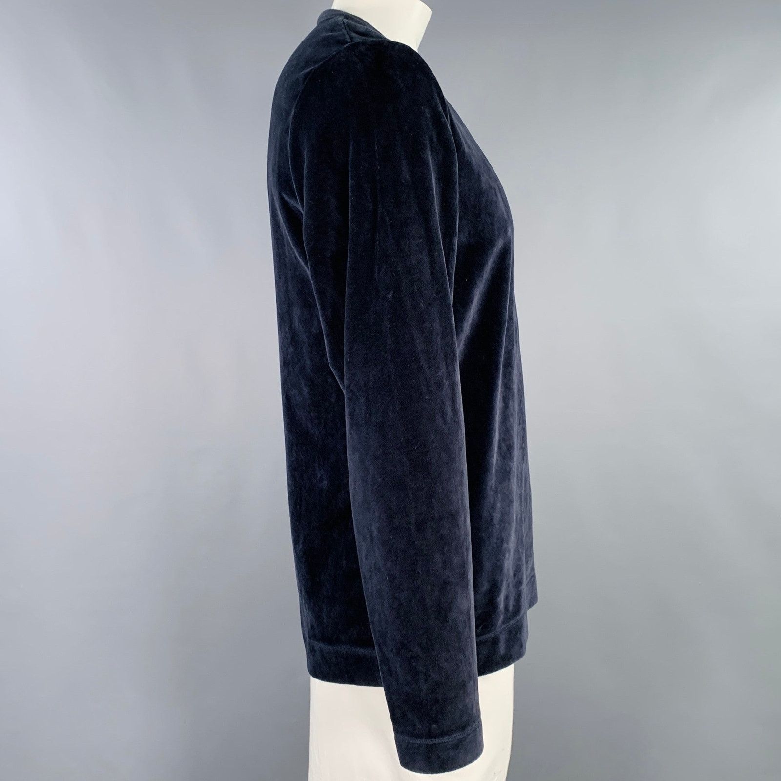 Our Legacy OUR LEGACY 42 Navy Velour Cotton Blend Crew Neck Pullover Size US L / EU 52-54 / 3 - 2 Thumbnail
