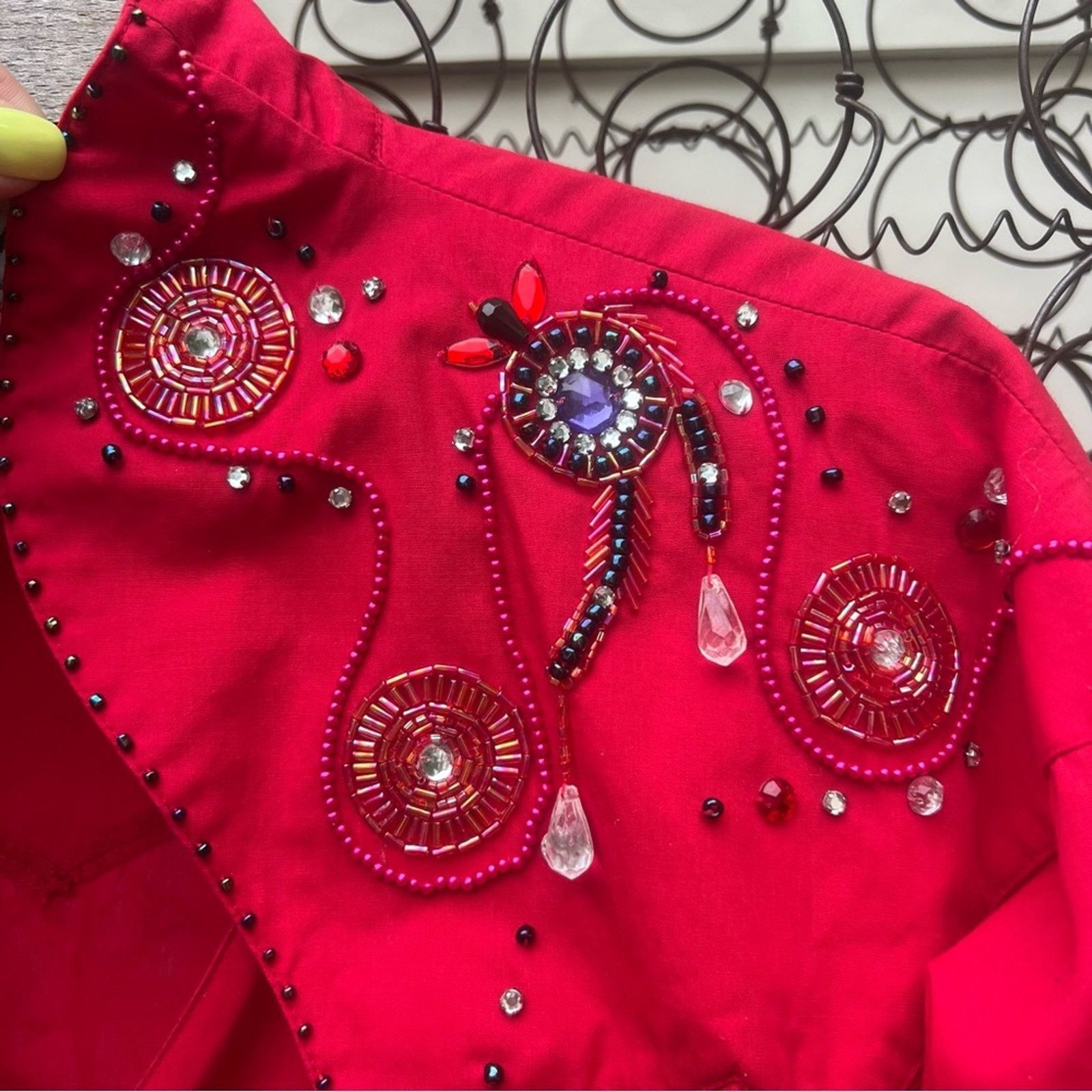 Wrangler 90s Wrangler Red cape beaded sweetheart neck western shirt Size M / US 6-8 / IT 42-44 - 2 Thumbnail