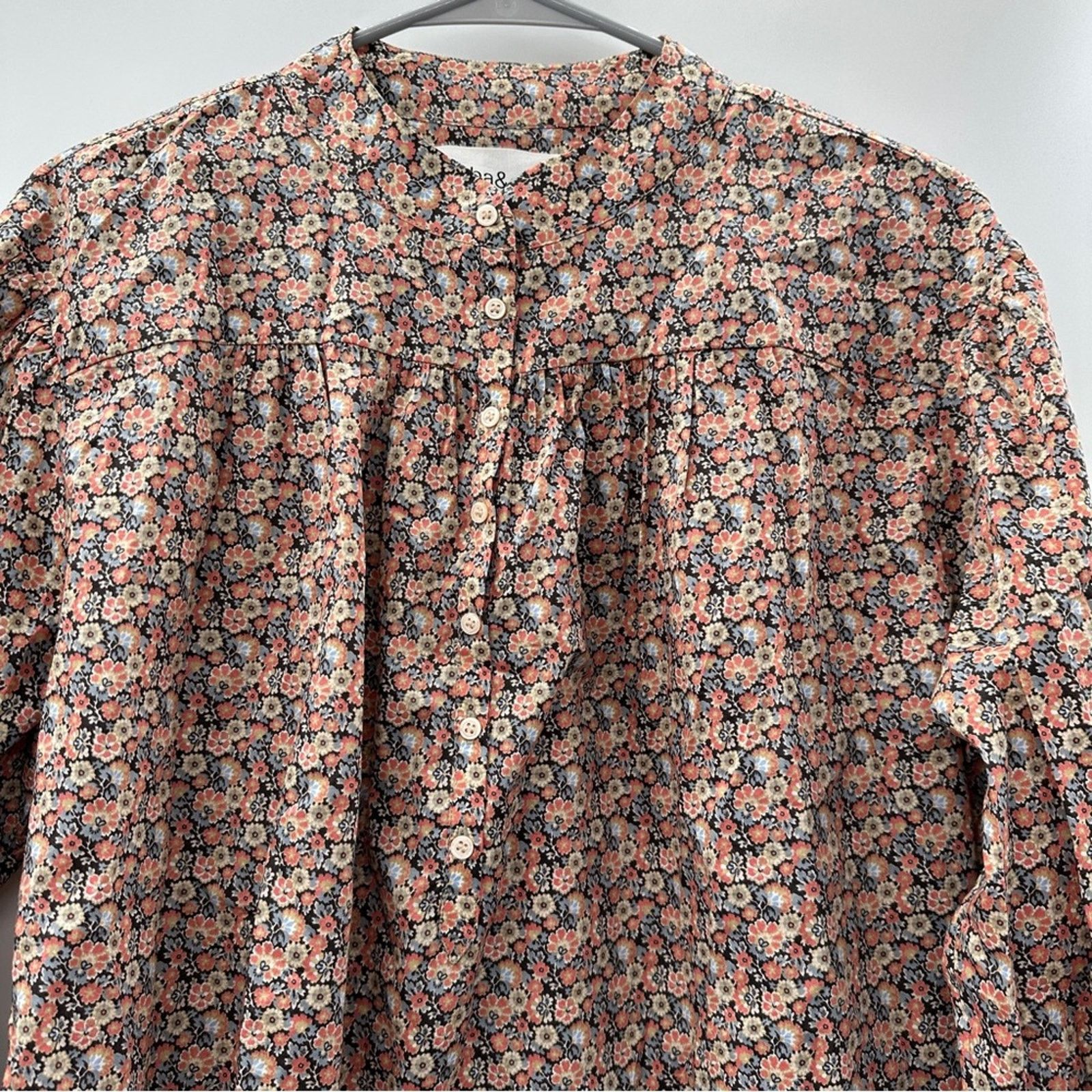 ba&sh Ba&sh Freja Floral Long Sleeve Button Neck Blouse Sz 3 (L) Size L / US 10 / IT 46 - 3 Thumbnail