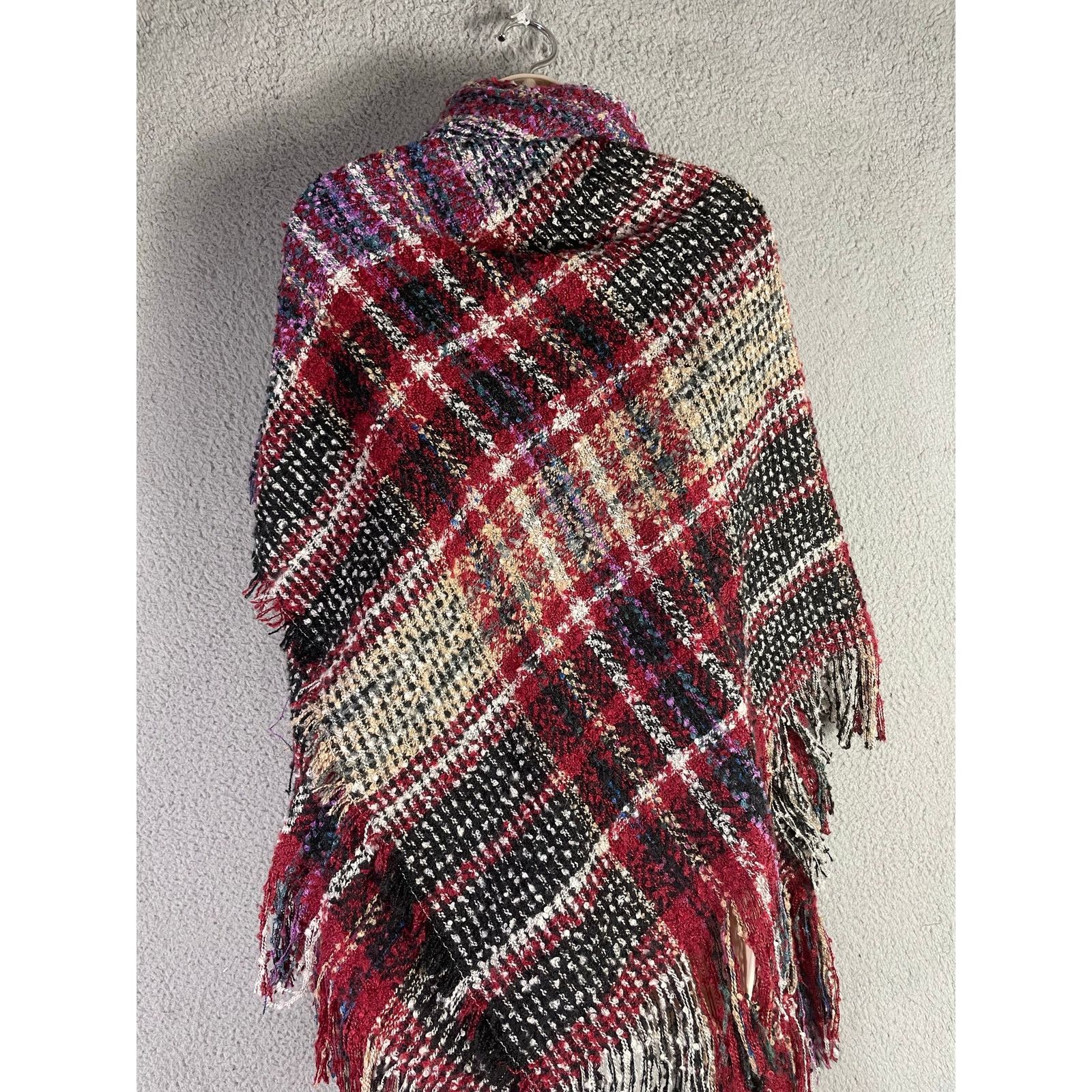 Vince Camuto Vince Camuto Wine Plaid Fringed Shawl Wrap Poncho OS Size ONE SIZE - 14 Thumbnail