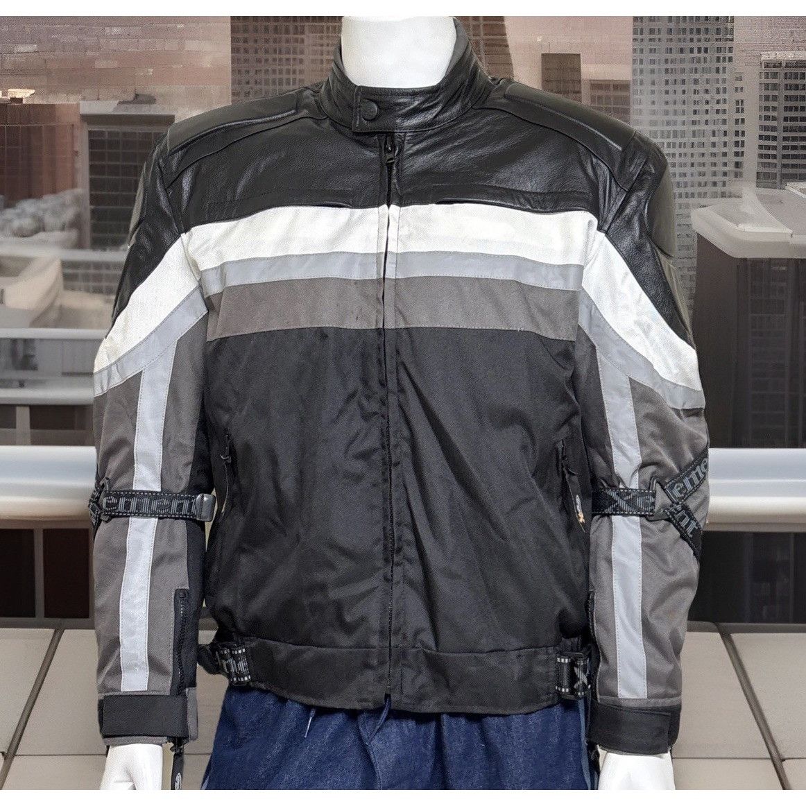 XElement Leather Motorcycle Jacket Mens L Black Reflective W