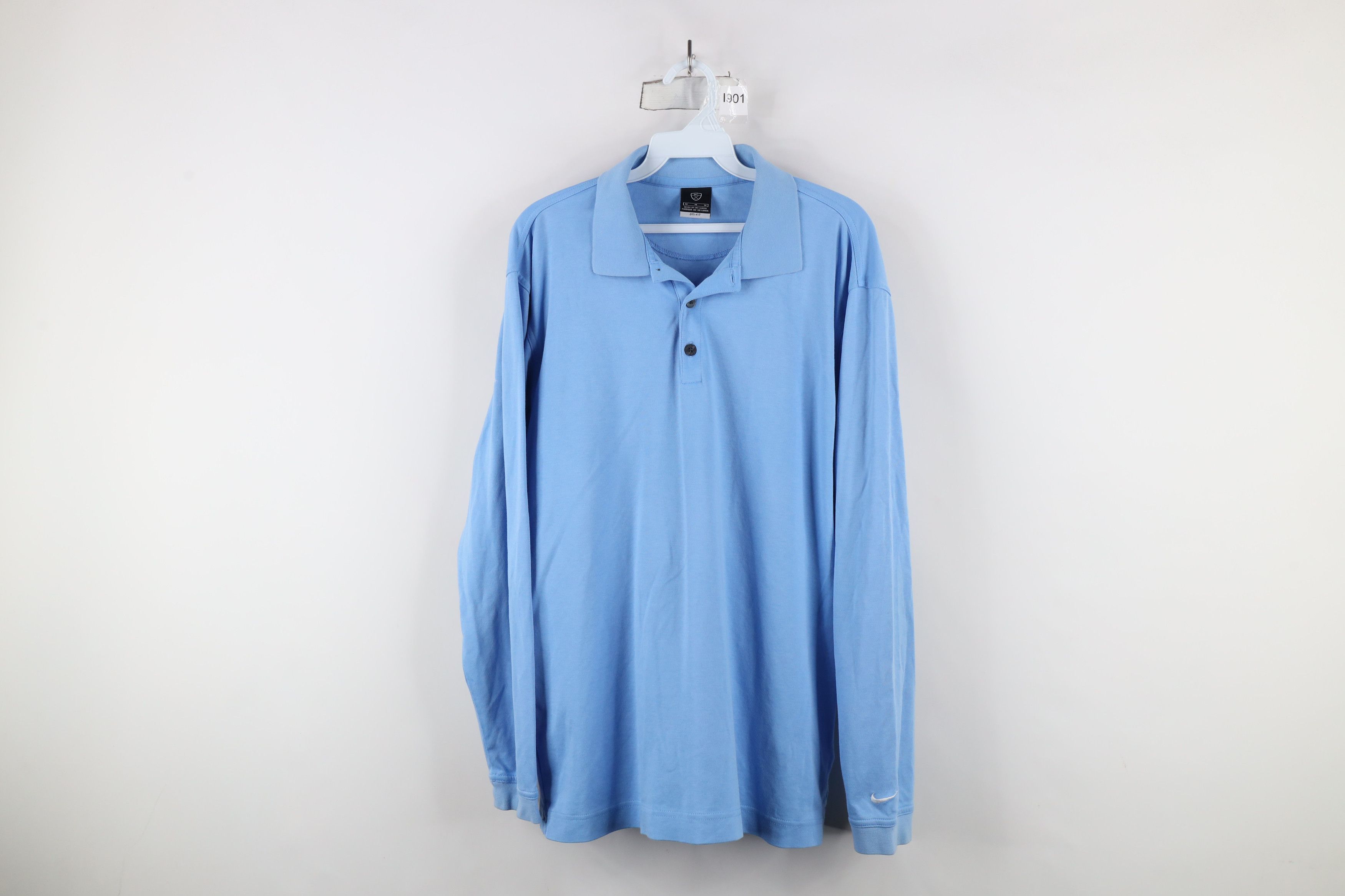 Nike × Vintage Vintage Nike Golf Mini Swoosh Long Sleeve Polo Carolina Blue Size US M / EU 48-50 / 2 - 1 Thumbnail