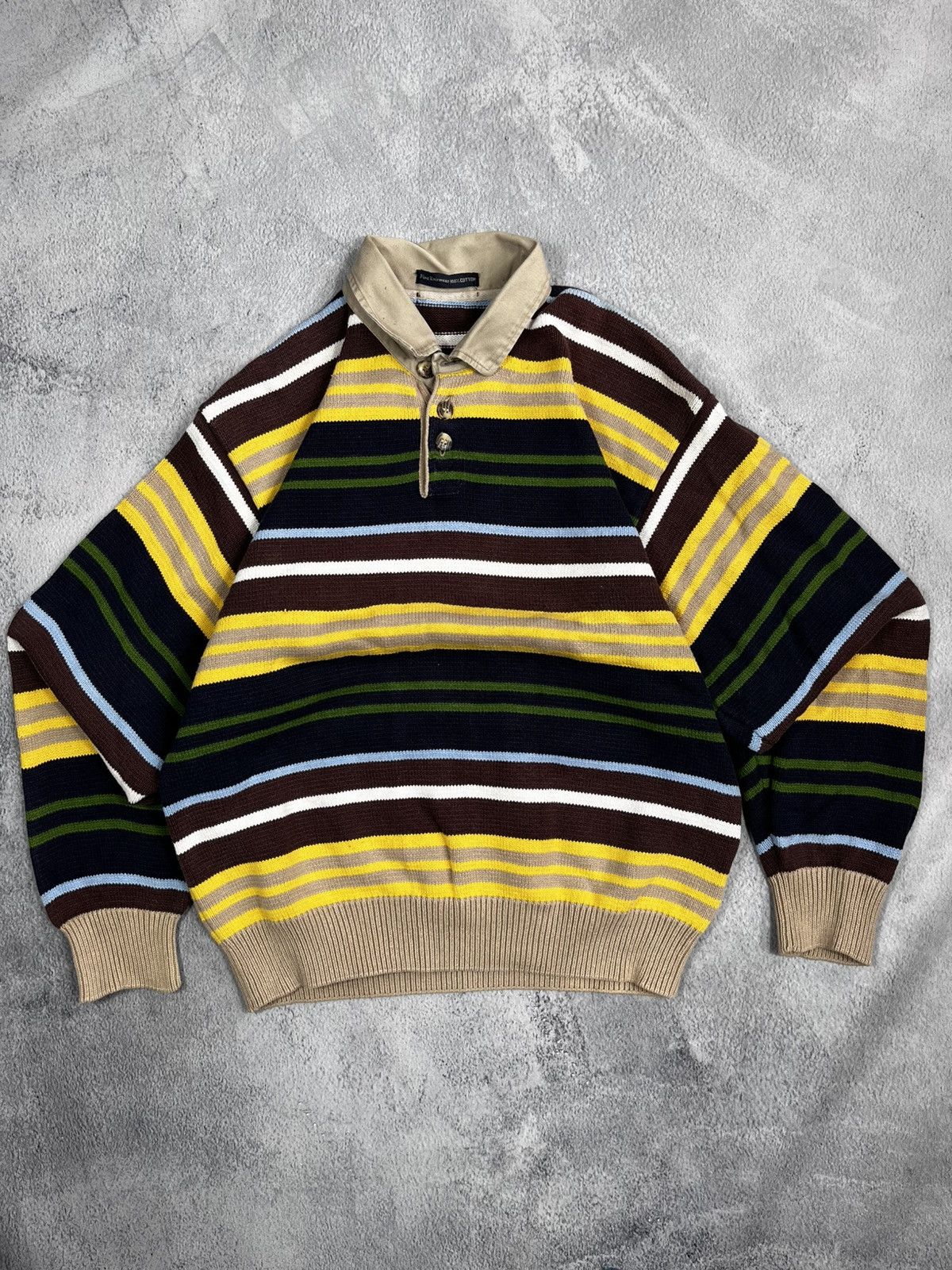 Japanese Brand × Vintage Vintage Y2K striped knitted 1/4 polo rugby sweater S Size US S / EU 44-46 / 1 - 1 Thumbnail