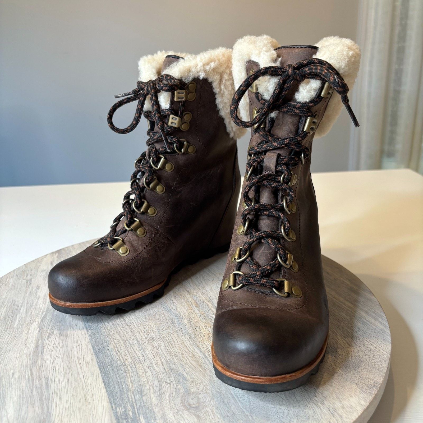 SOREL Sorel Conquest Wedge II Shearling Boots Brown Leather Size 8 Size US 8 / IT 38 - 3 Thumbnail