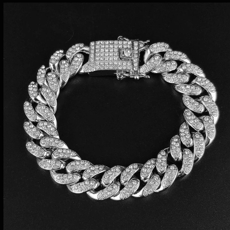 Jewelry × Vintage Cuban Link Chain Rhinestone Iced (9inch/22cm) Size ONE SIZE - 1 Thumbnail