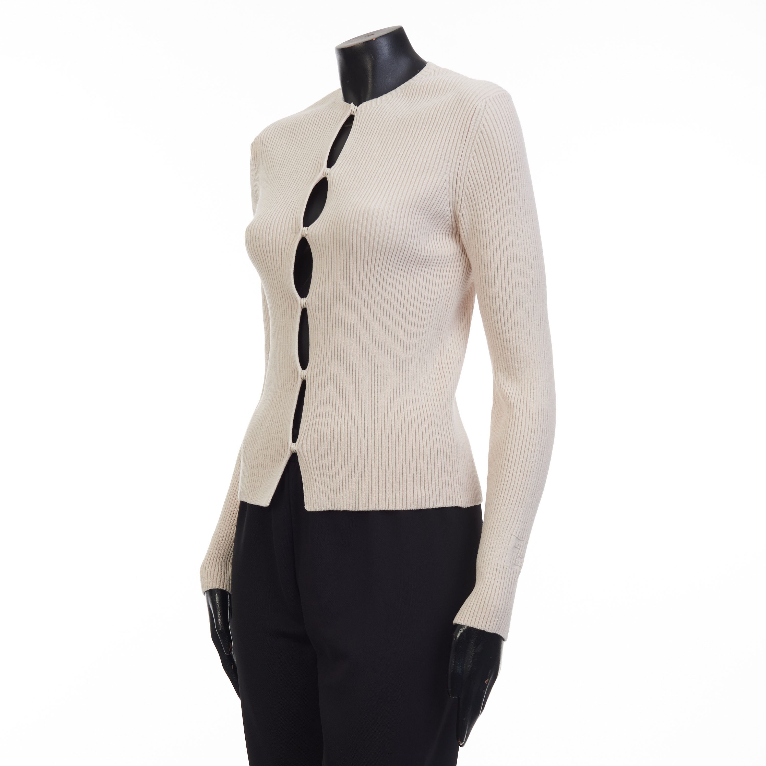 Fendi Beige Cotton Cardigan - Rib Knit, Snap Closure Size M / US 6-8 / IT 42-44 - 2 Thumbnail