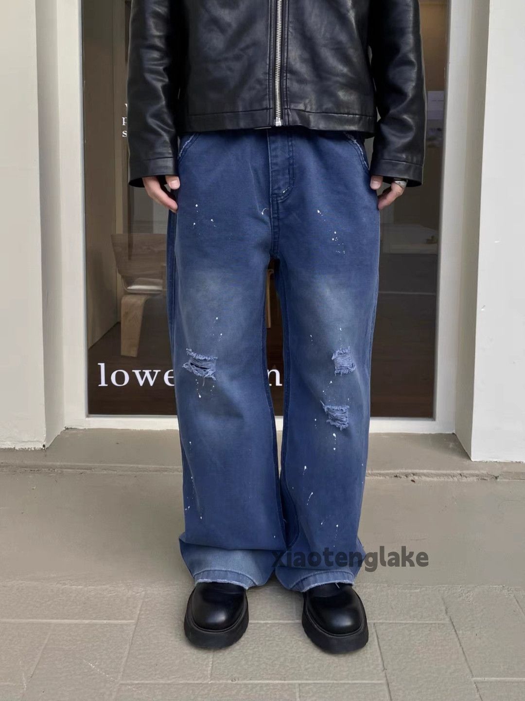 Utility washed faded loose baggy carpenter ripped pants