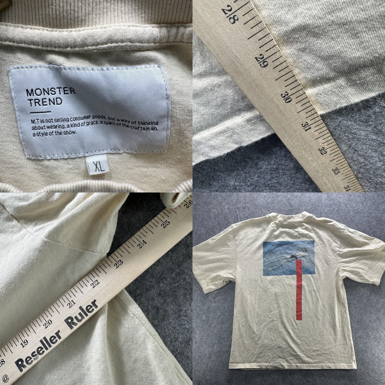 Vintage Monster Trend Shirt Mens XL Beige Graphic Print Swimmer Back Casual Streetwear Size US XL / EU 56 / 4 - 8 Thumbnail