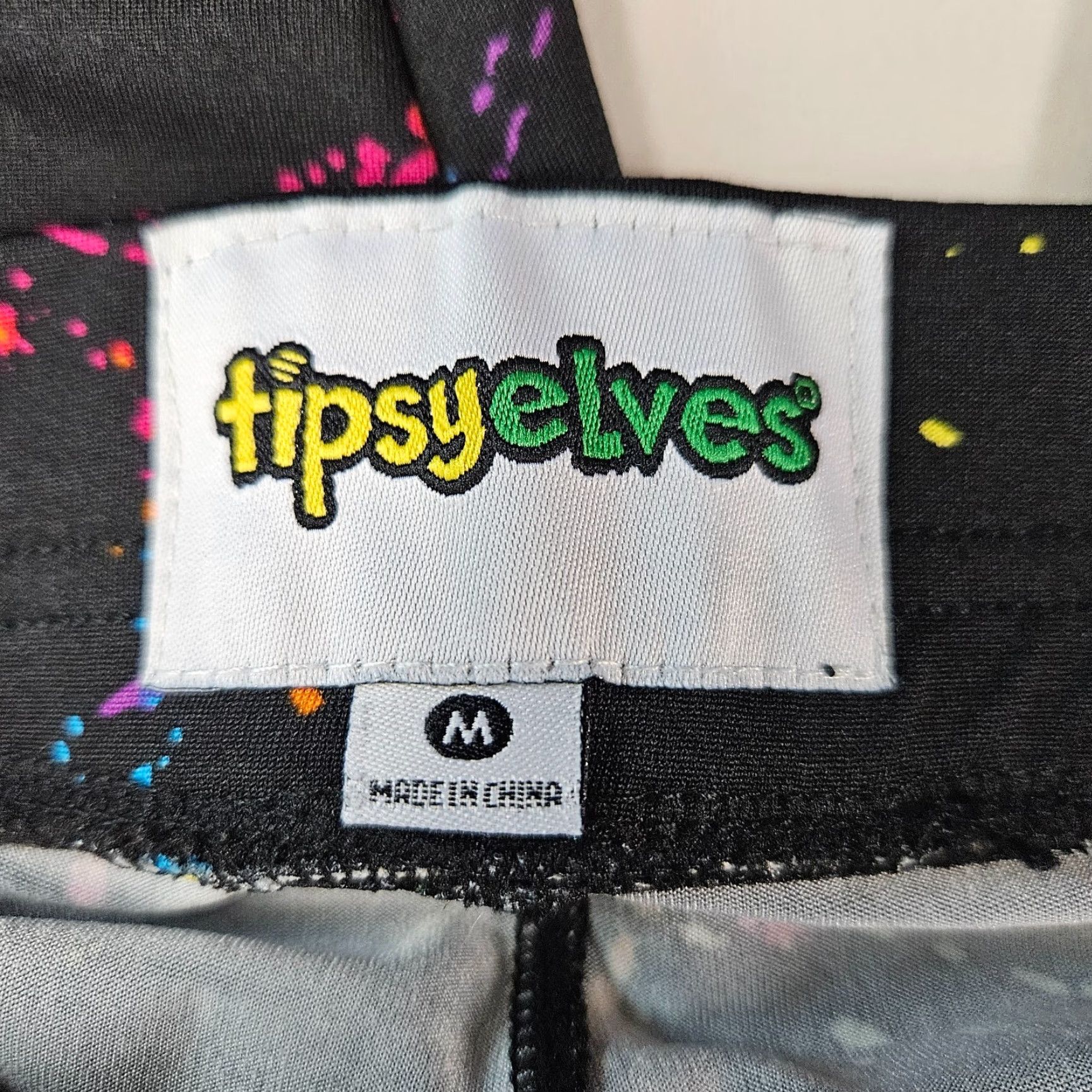 Pinko Tipsy Elves Leggings Womens M Black Pink Paint Splatter Multicolor 90s Colorful Logo? Size 32" / US 10 / IT 46 - 7 Thumbnail
