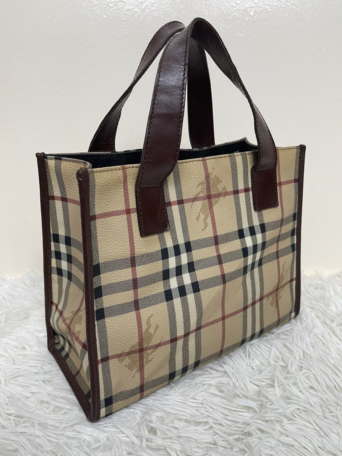 Bag x Burberry Haymarket Check Coated Canvas Mini Square Tote in Beige, Women's