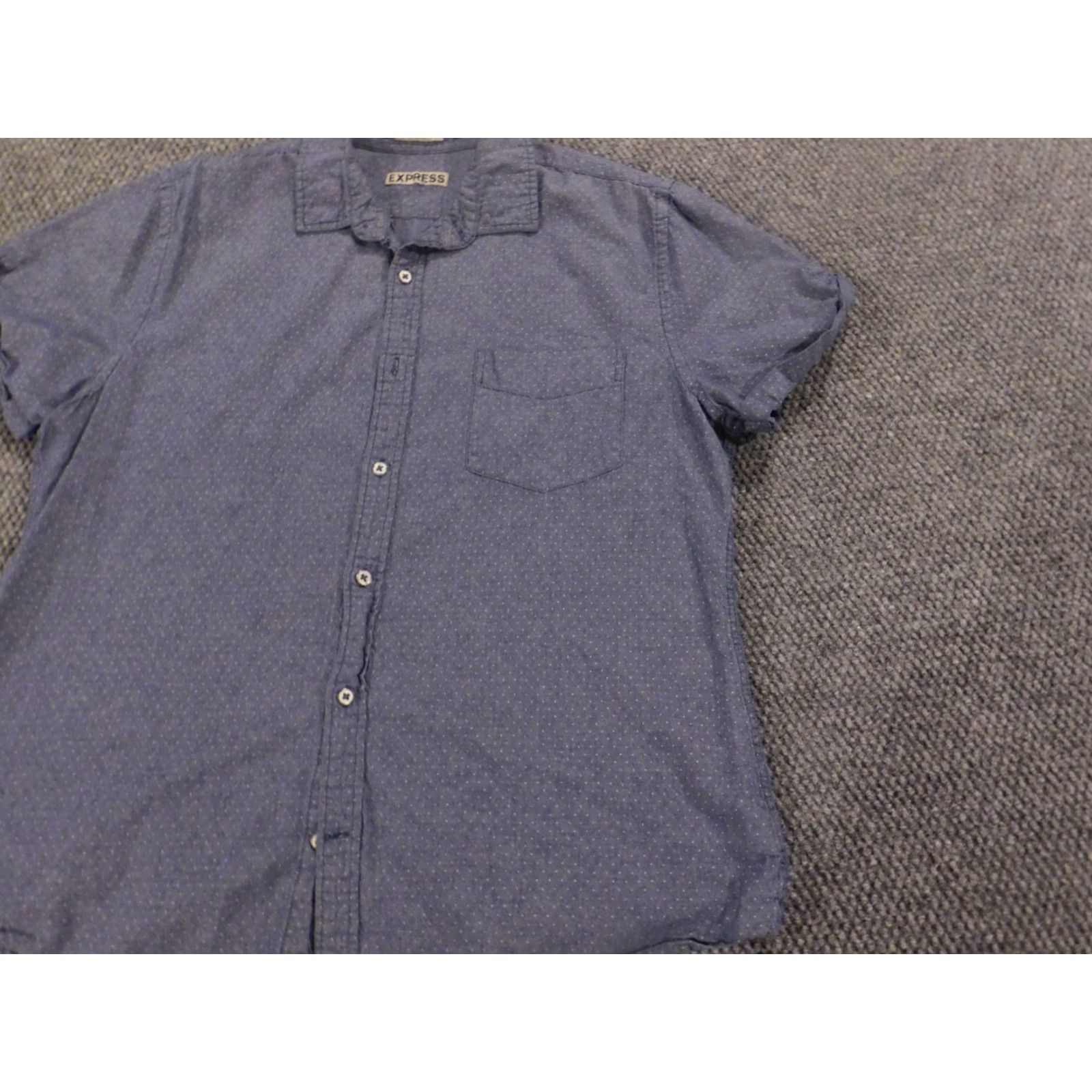 Express Express Mens Button-Up Shirt Large Blue Polka Dot Knit Cotton Regular Long Sleeve Collared Button-Down American Stretch Mens Size US L / EU 52-54 / 3 - 2 Thumbnail