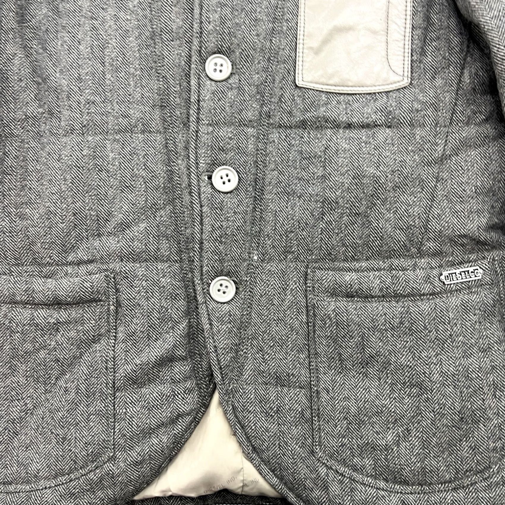 Diesel VINTAGE Diesel Herringbone Wool Jacket Mens Large Gray Buttons Leather Pocket Shirt Size US L / EU 52-54 / 3 - 6 Thumbnail