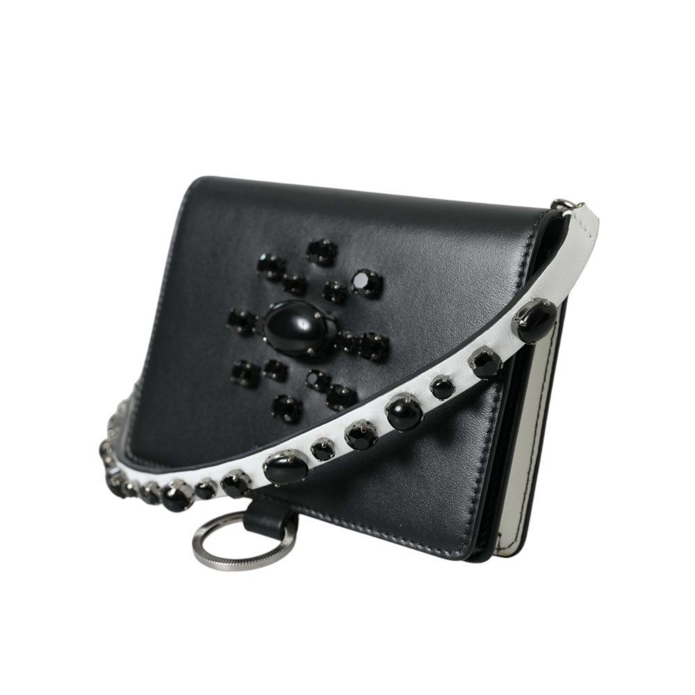 Dolce & Gabbana Dolce & Gabbana Black White Leather Crystal Embellished Card Size ONE SIZE - 2 Thumbnail