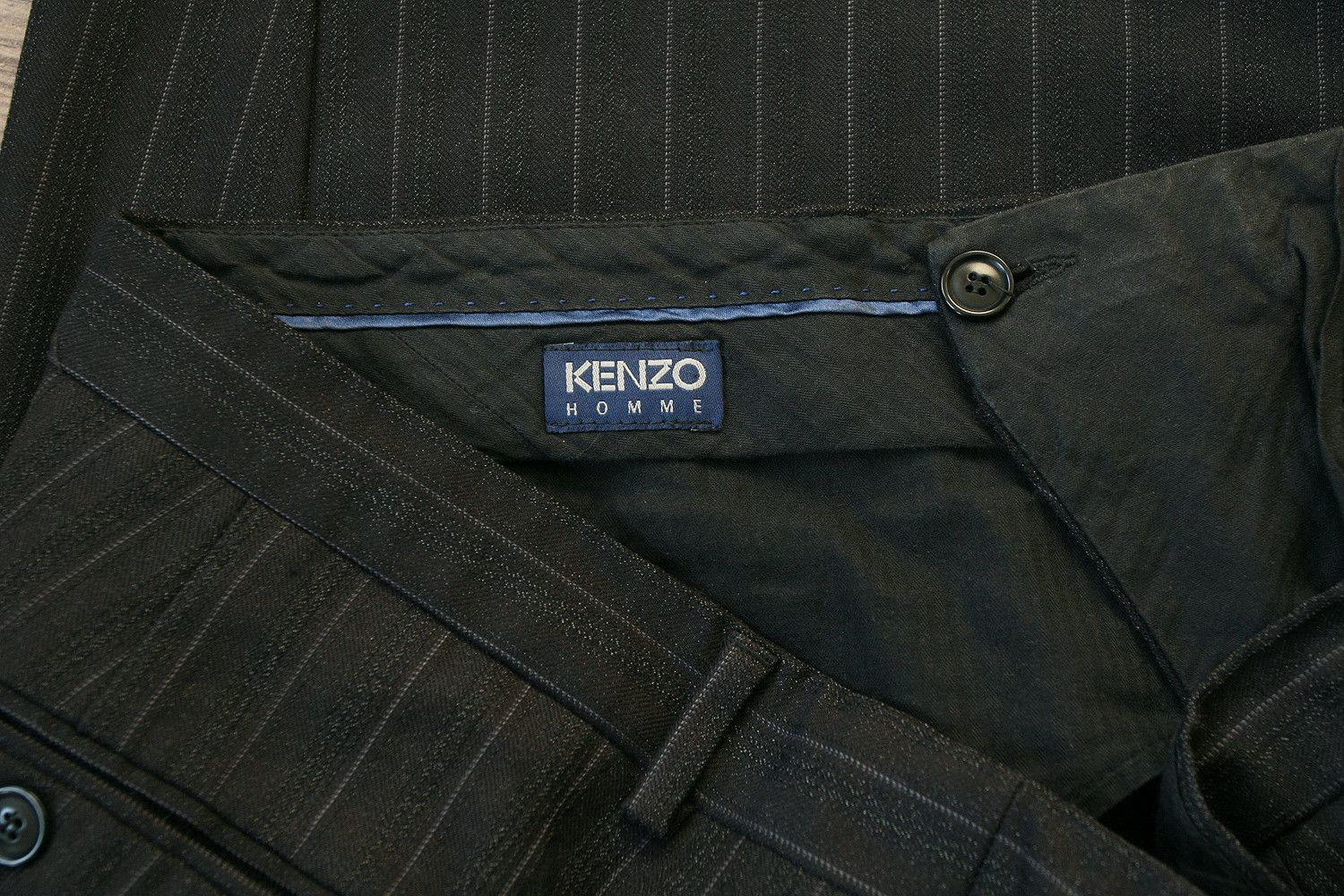 Kenzo Vintage KENZO Homme Wool Wide Leg Pants Black Striped Size US 36 / EU 52 - 6 Thumbnail