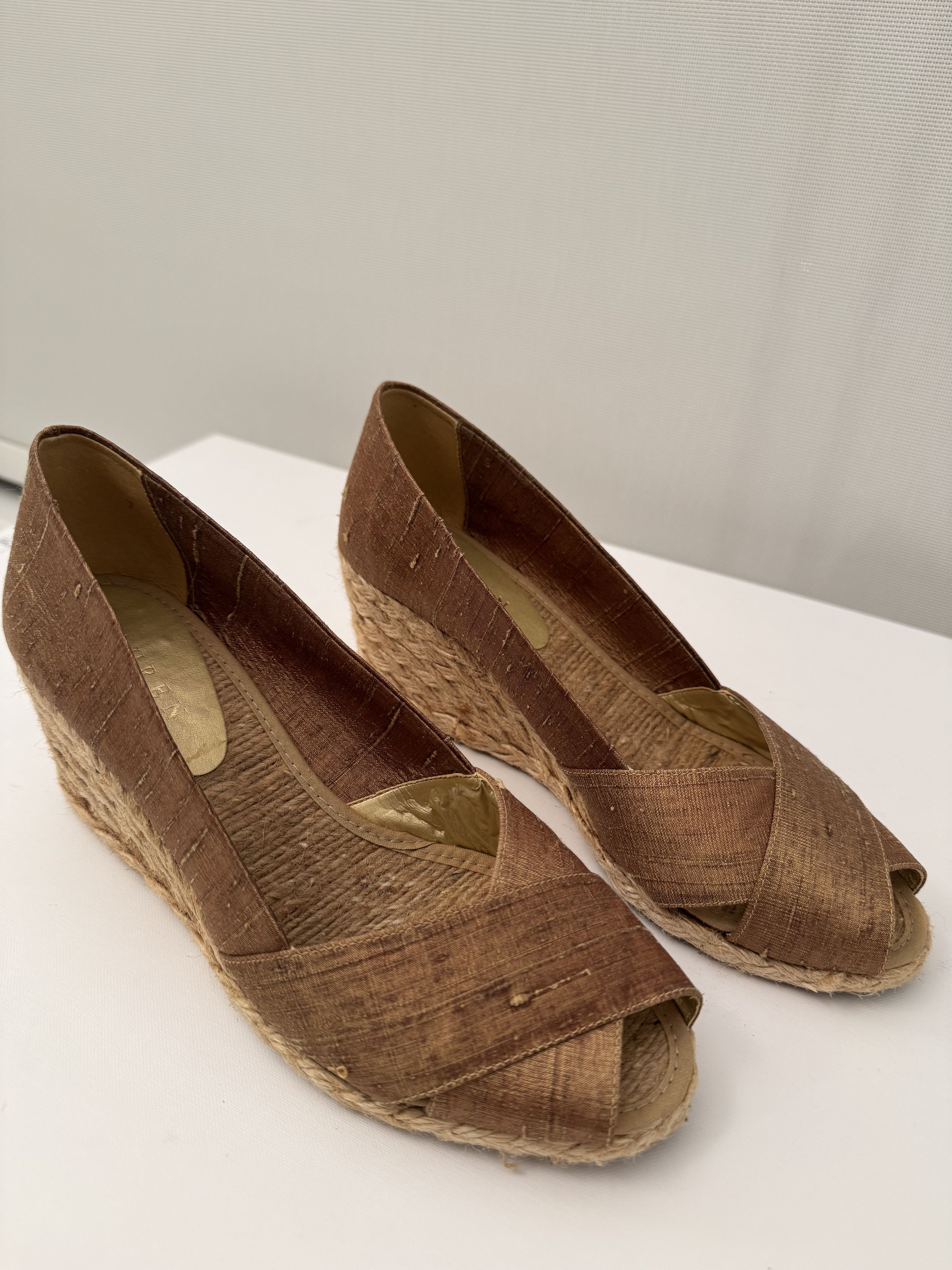 Lauren Ralph Lauren Gold Linen Wedges Size US 7 / IT 37 - 1 Thumbnail